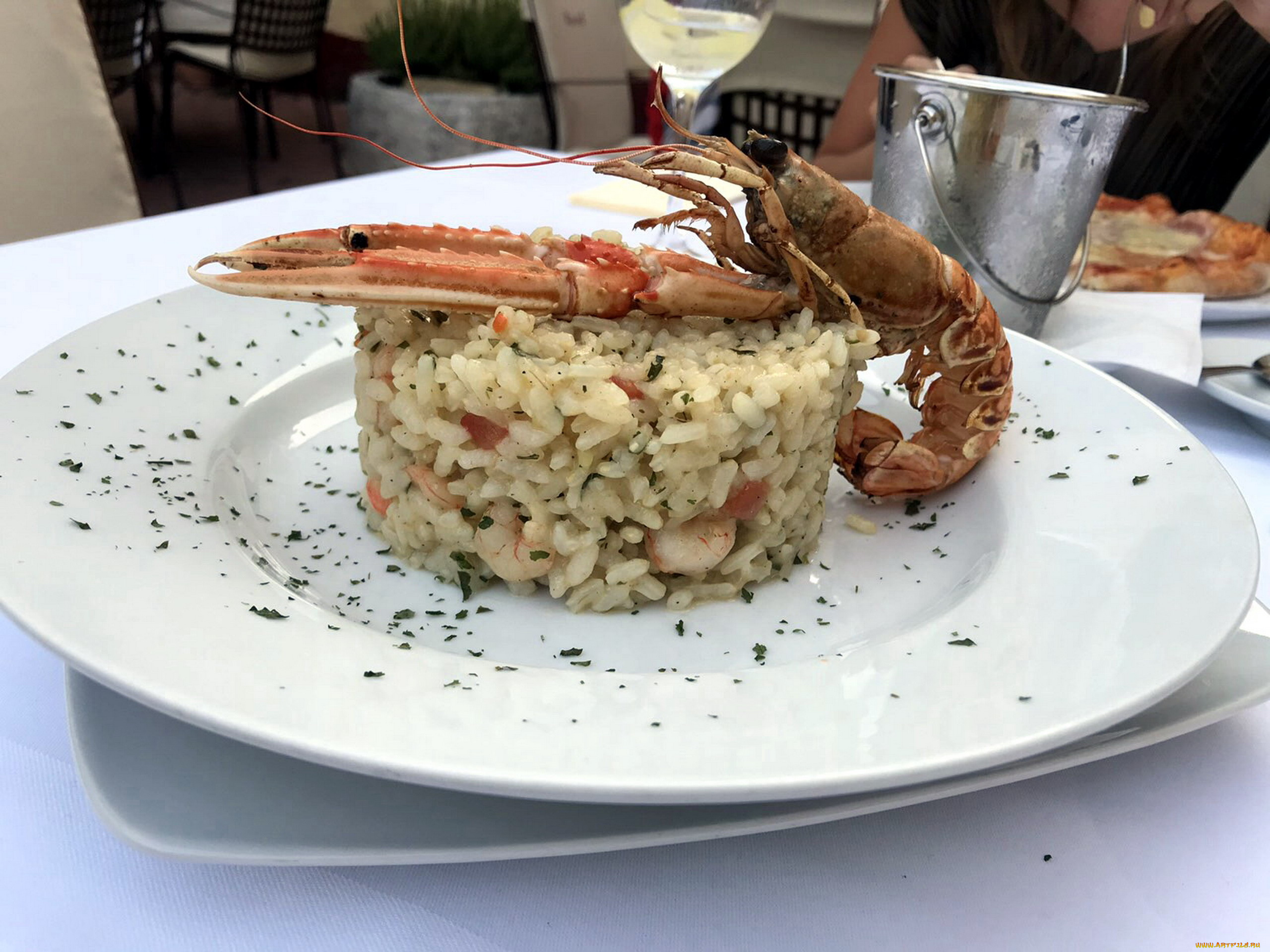 еда, рыбные, блюда, , с, морепродуктами, рис, креветки