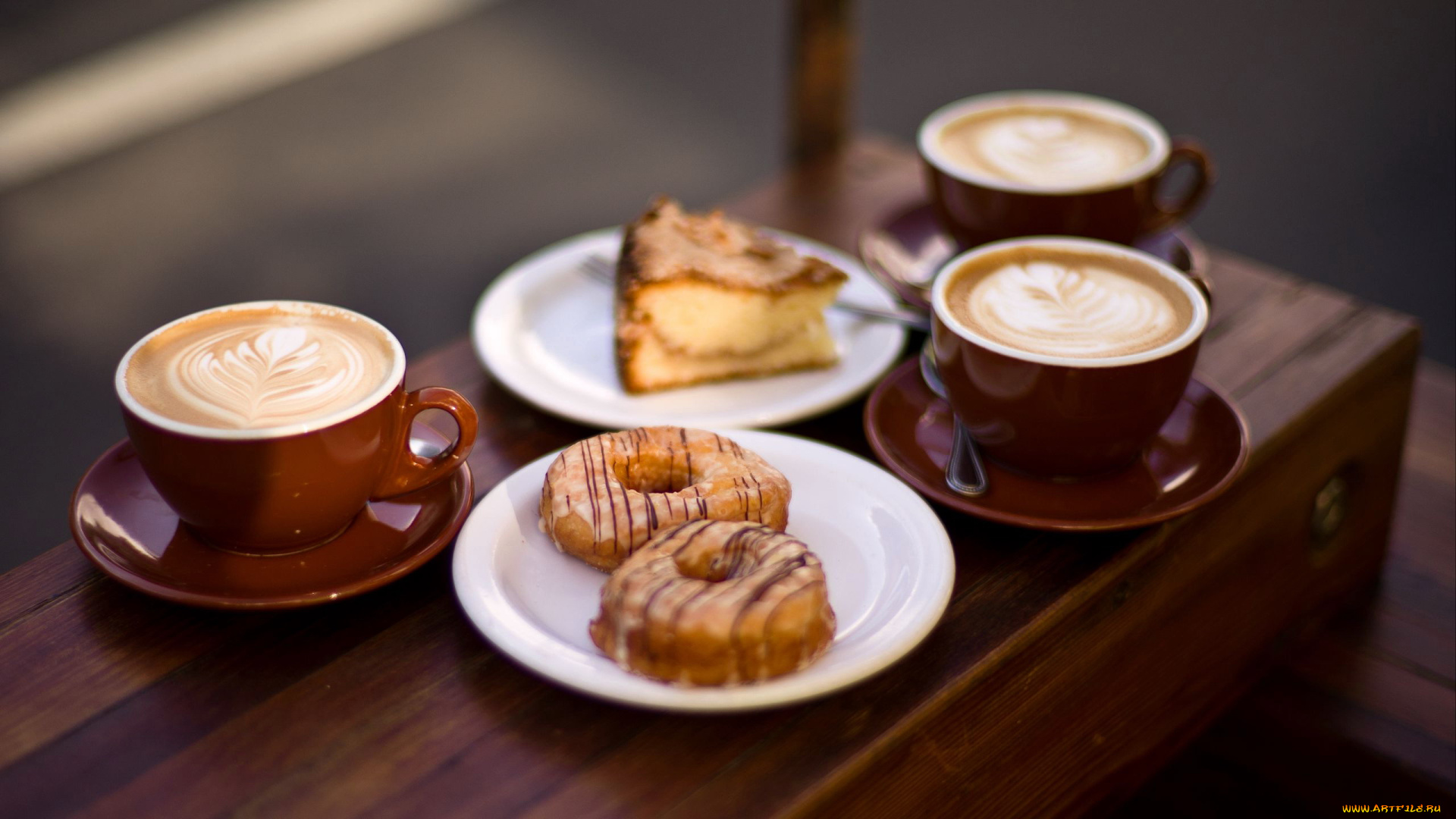 еда, кофе, , кофейные, зёрна, пончики, капучино