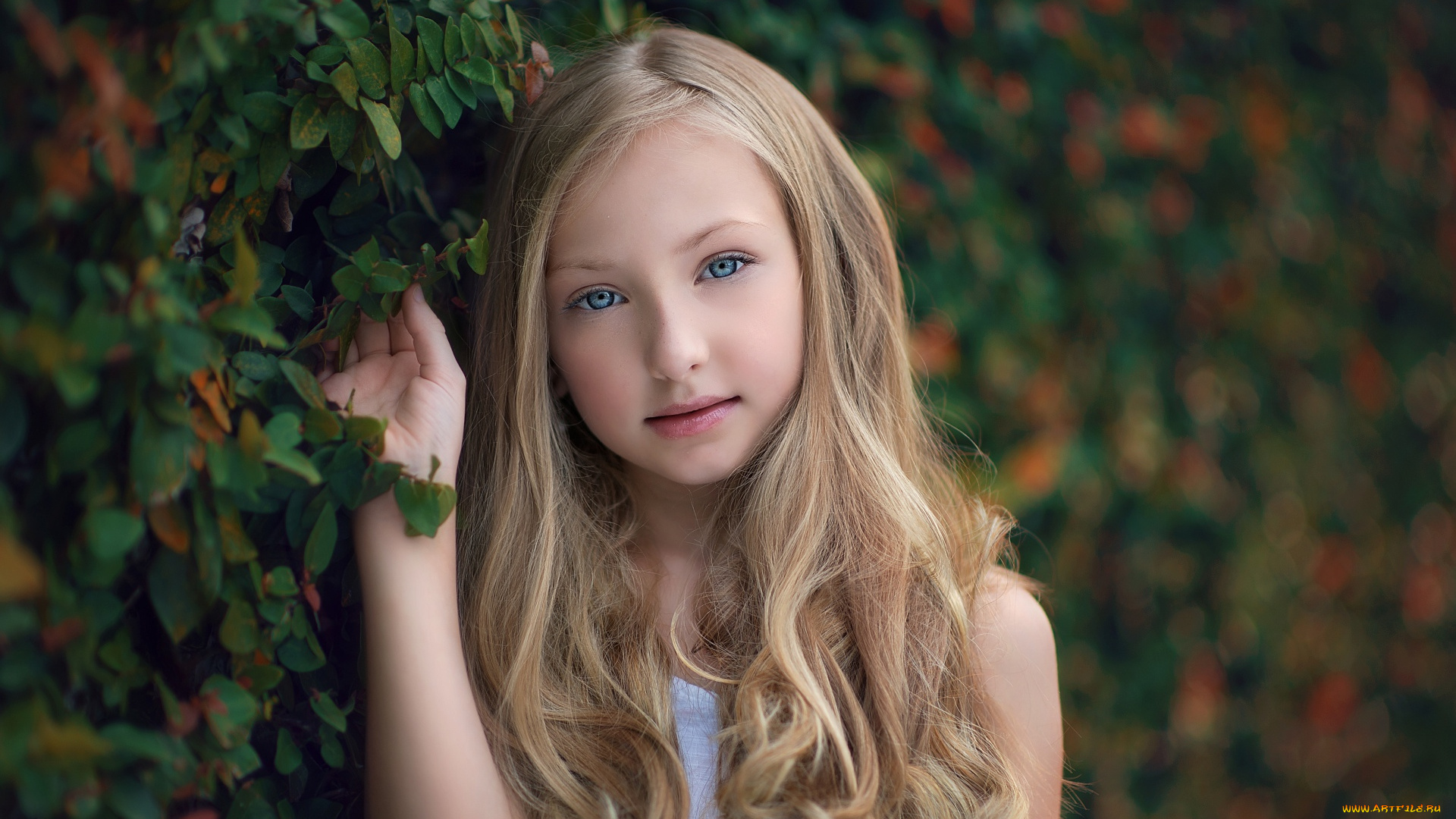разное, дети, девочка, блондинка, лицо, стена, растения