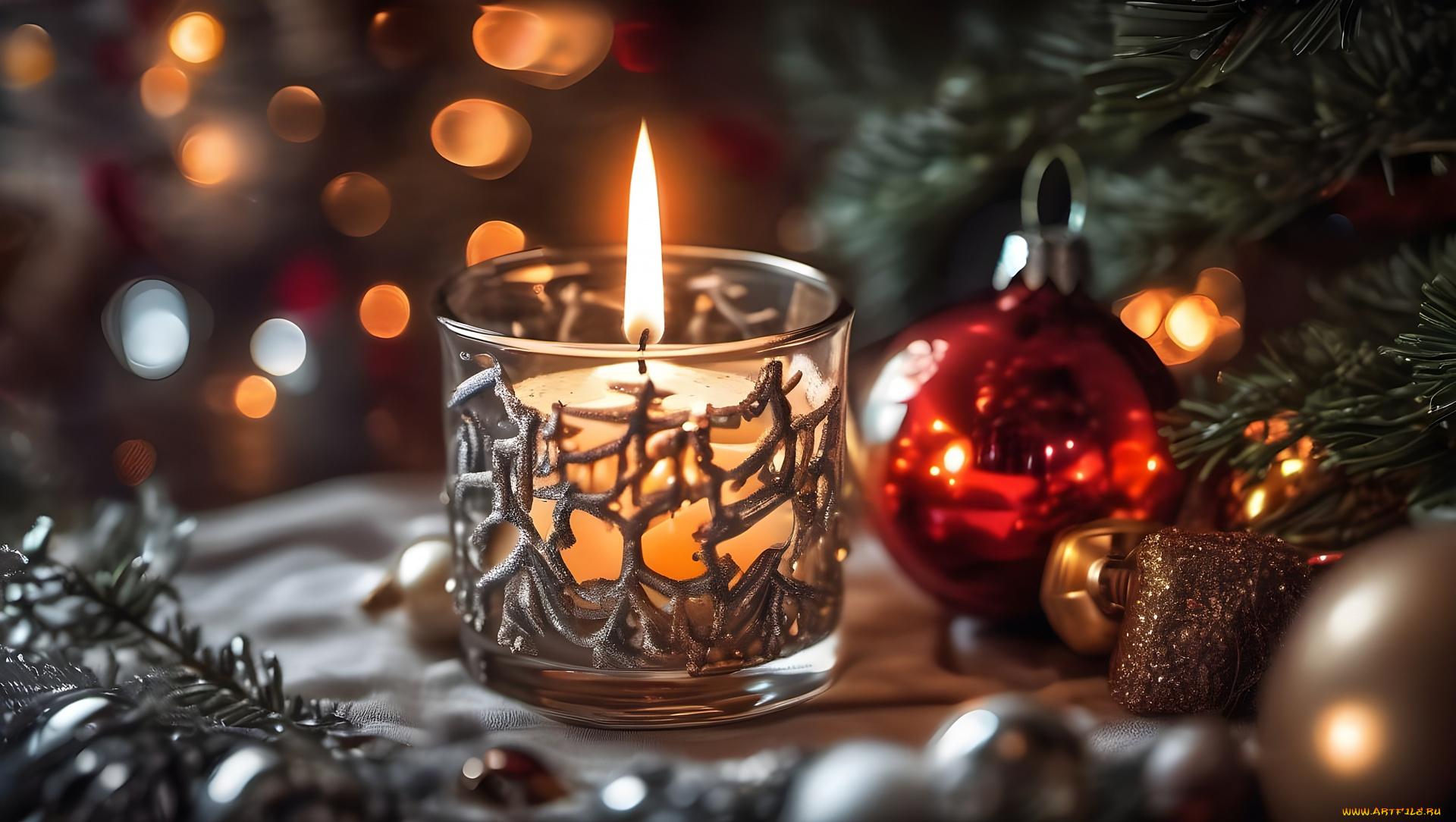 праздничные, новогодние, свечи, шарик, свеча, огонек, подсвечник