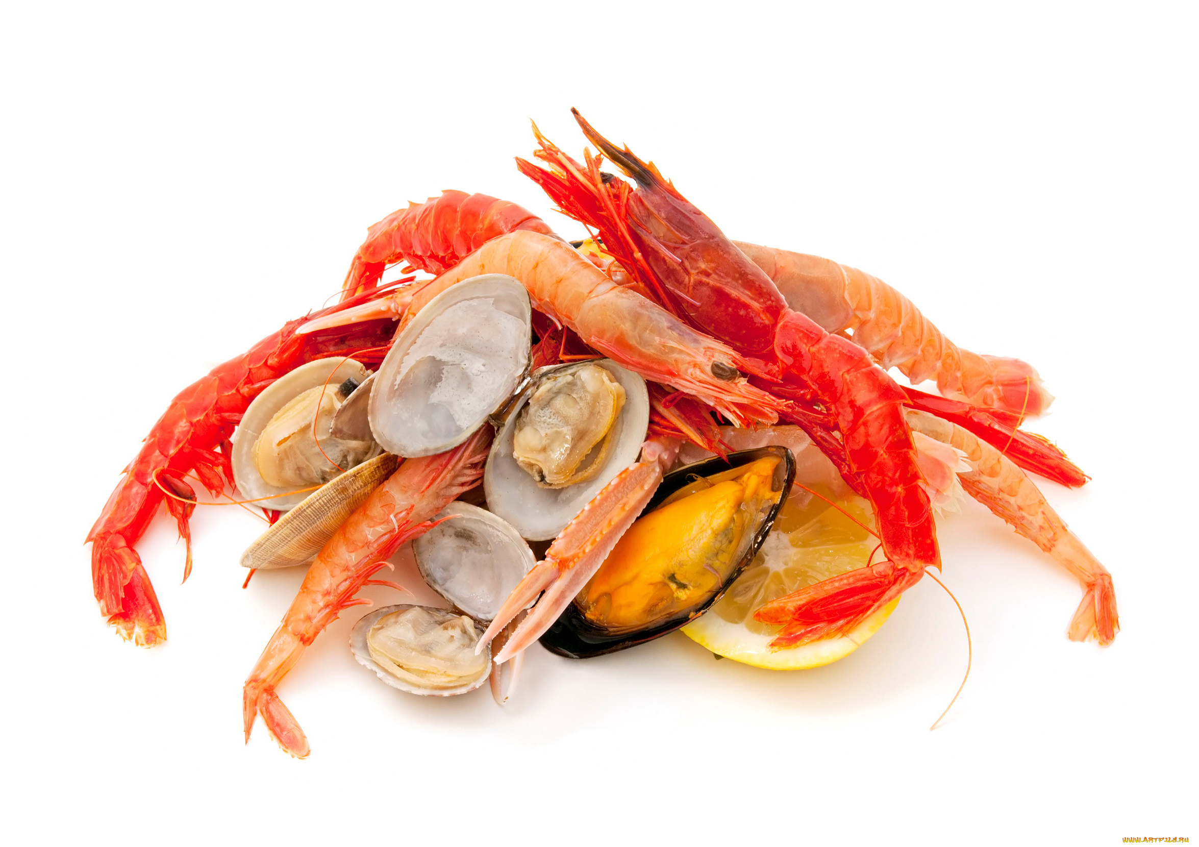 еда, рыбные, блюда, , с, морепродуктами, креветки, мидии, лимон