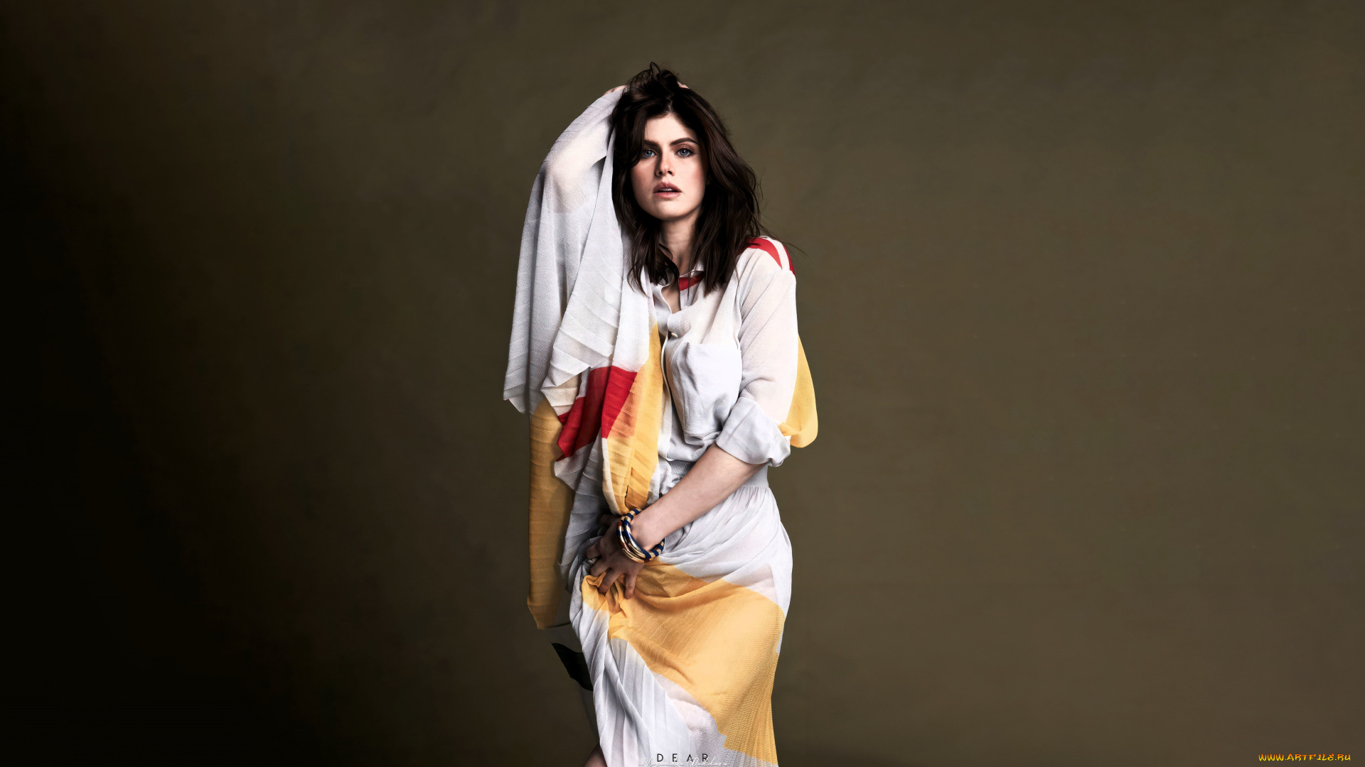 девушки, alexandra, daddario, актриса, шатенка, платье, сари, наряд