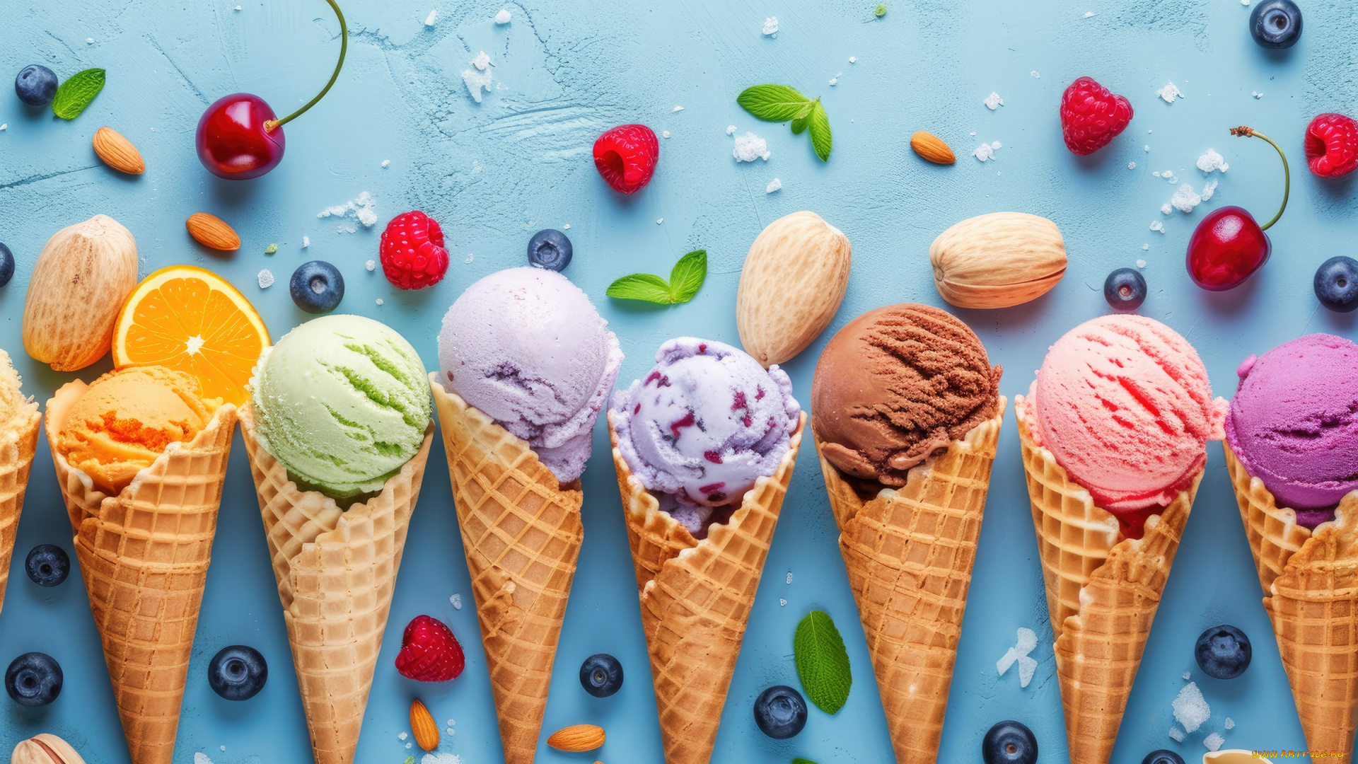 еда, мороженое, , десерты, вафельные, рожки, ассорти