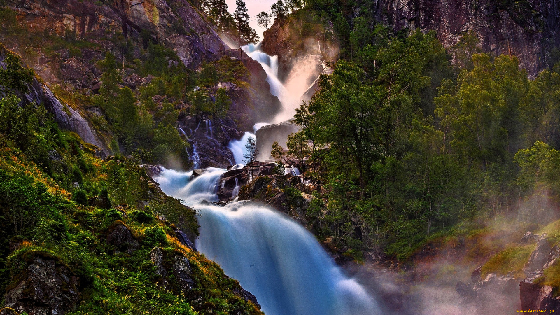 природа, водопады, горы, лес, водопад