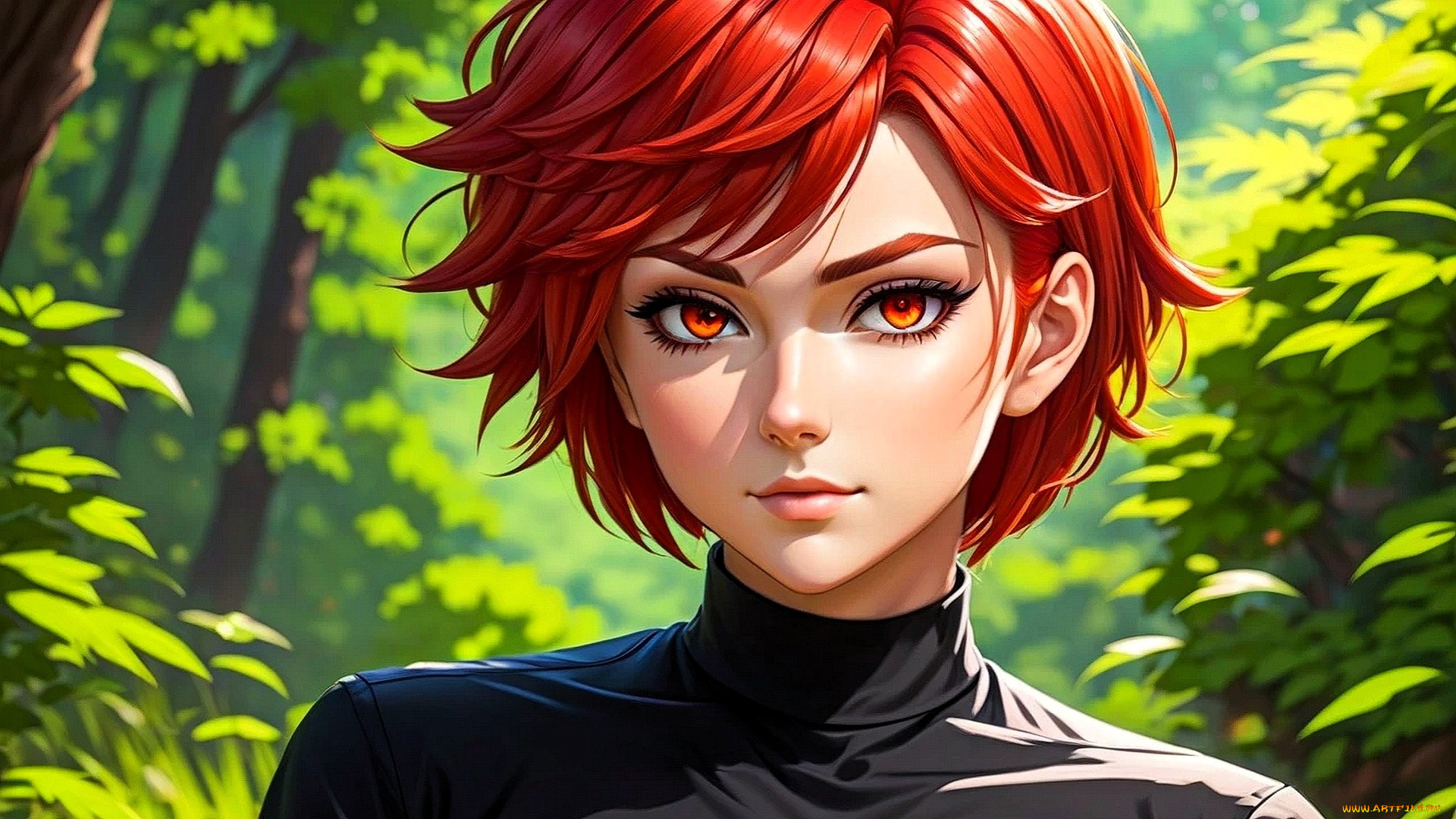 рисованное, люди, девушка, лицо, свитер, лес