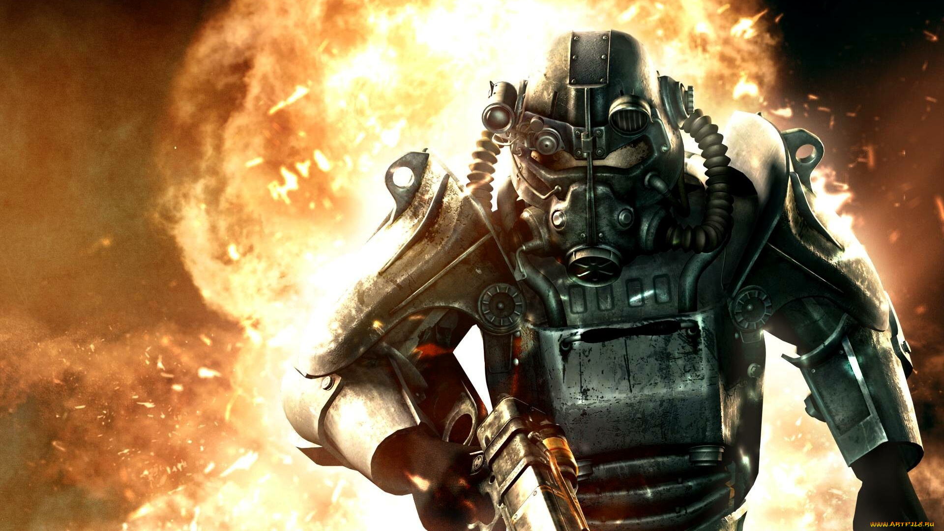 видео, игры, fallout, 3, пецназ, костюм, маска, оружие, огонь, взрыв