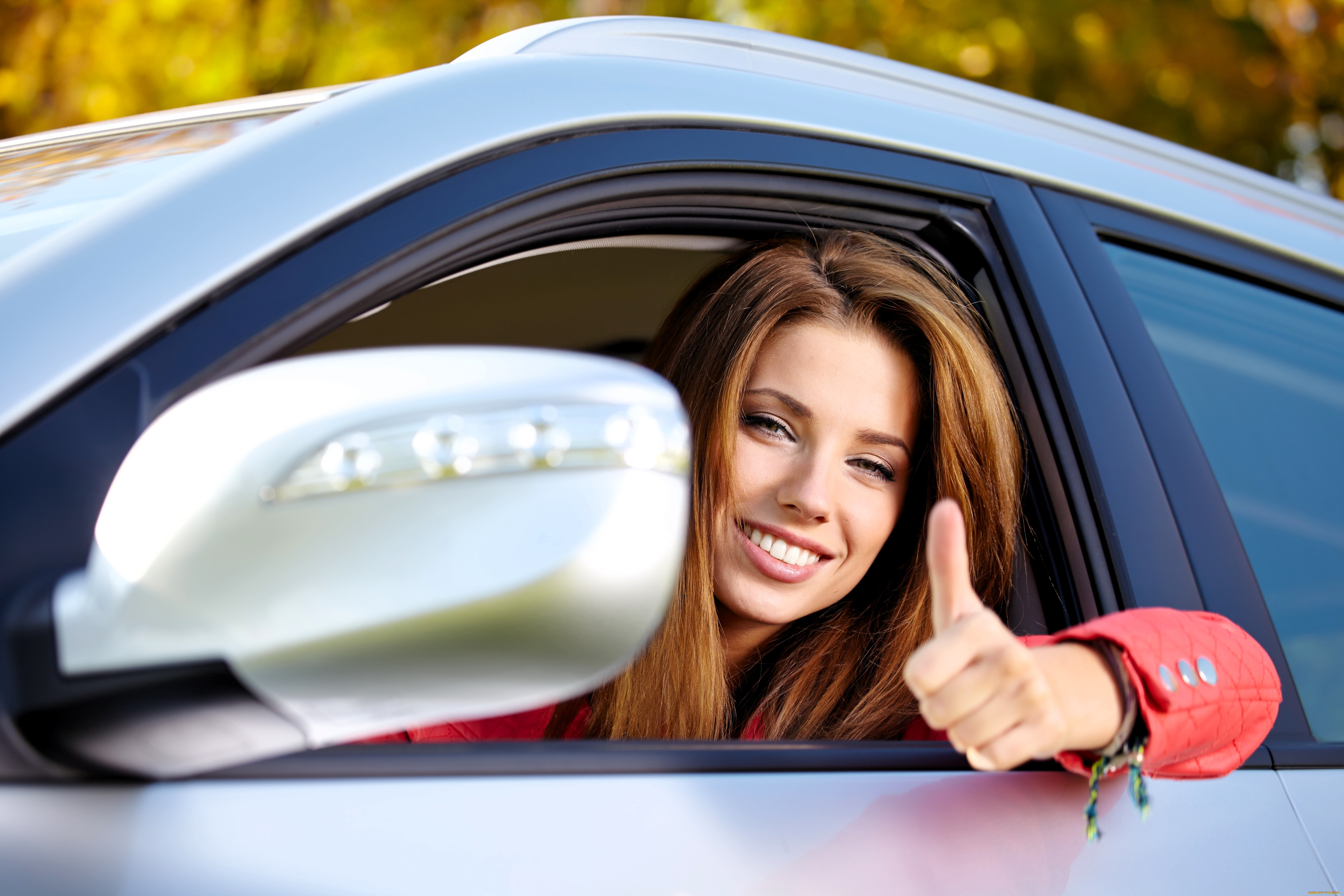 девушки, izabela, magier, шатенка, лицо, улыбка, жест, окно, машина, осень