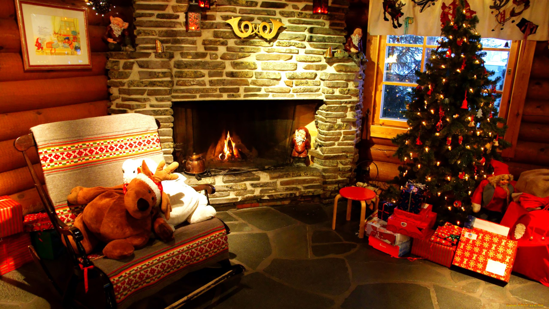 праздничные, новогодний, очаг