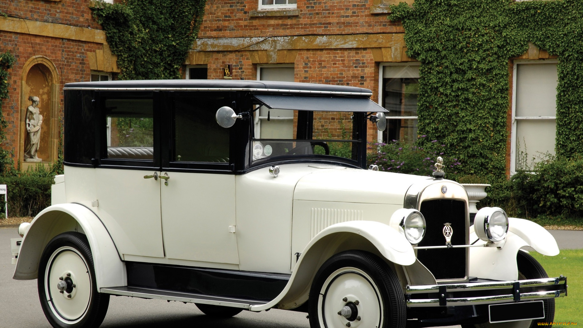 автомобили, классика, трава, деревья, замок, автомобиль