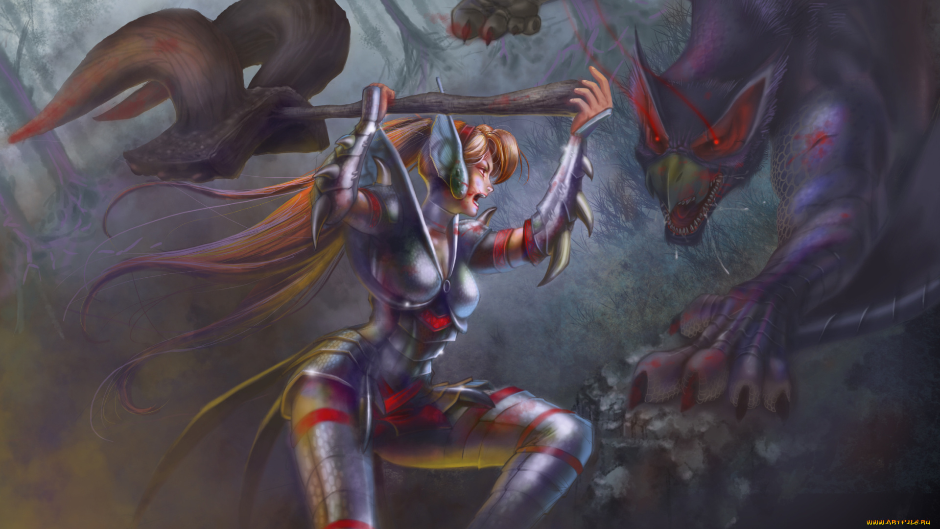 francis, zerrudo, фэнтези, красавицы, чудовища, битва, схватка, дракон, воительница, девушка