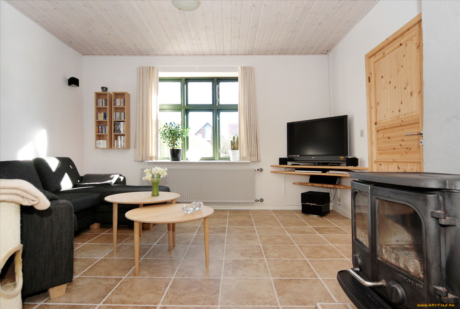 интерьер, гостиная, тумбочки, комната, диван