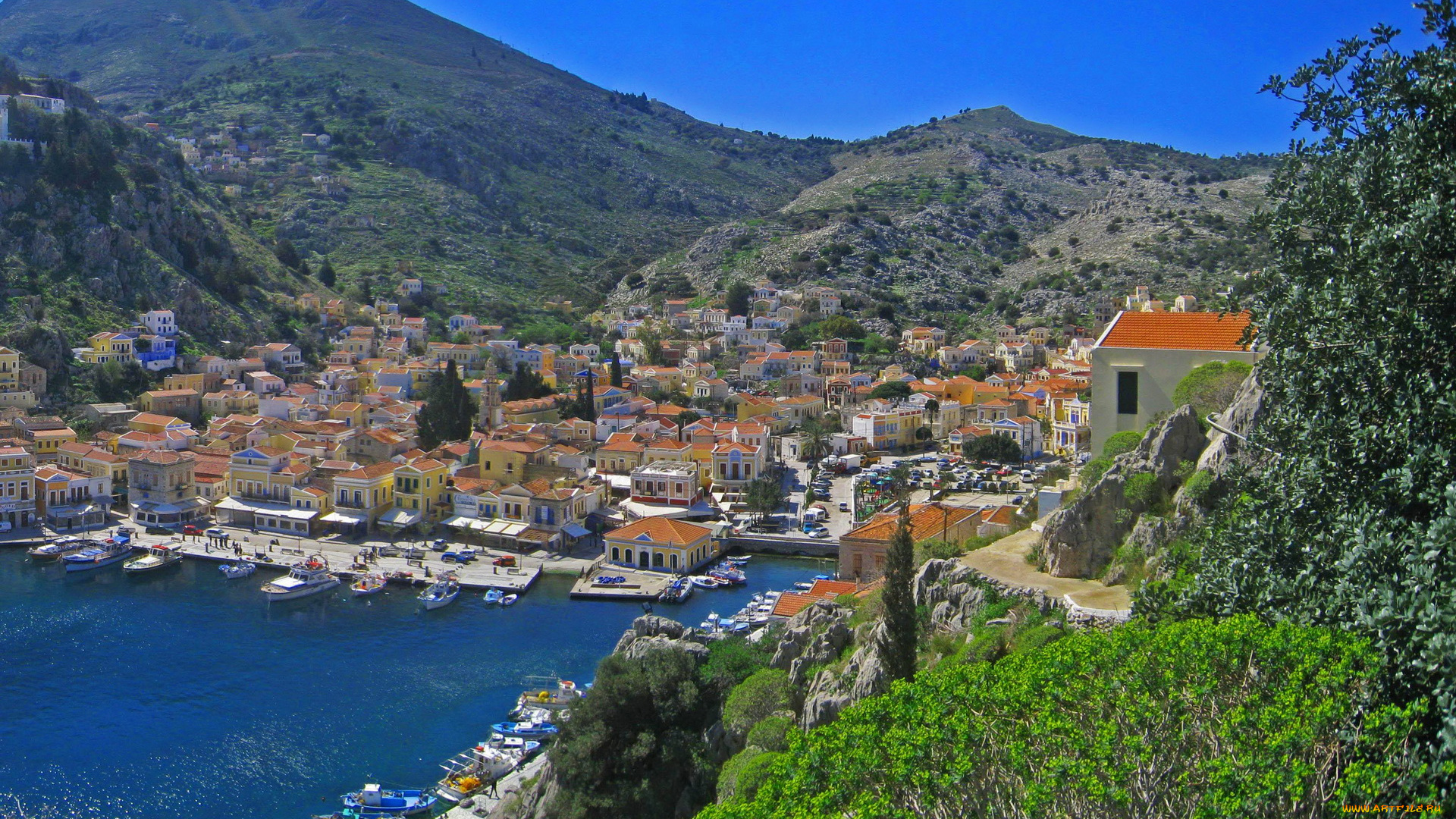 греция, ano, symi, города, пейзажи, дома, море