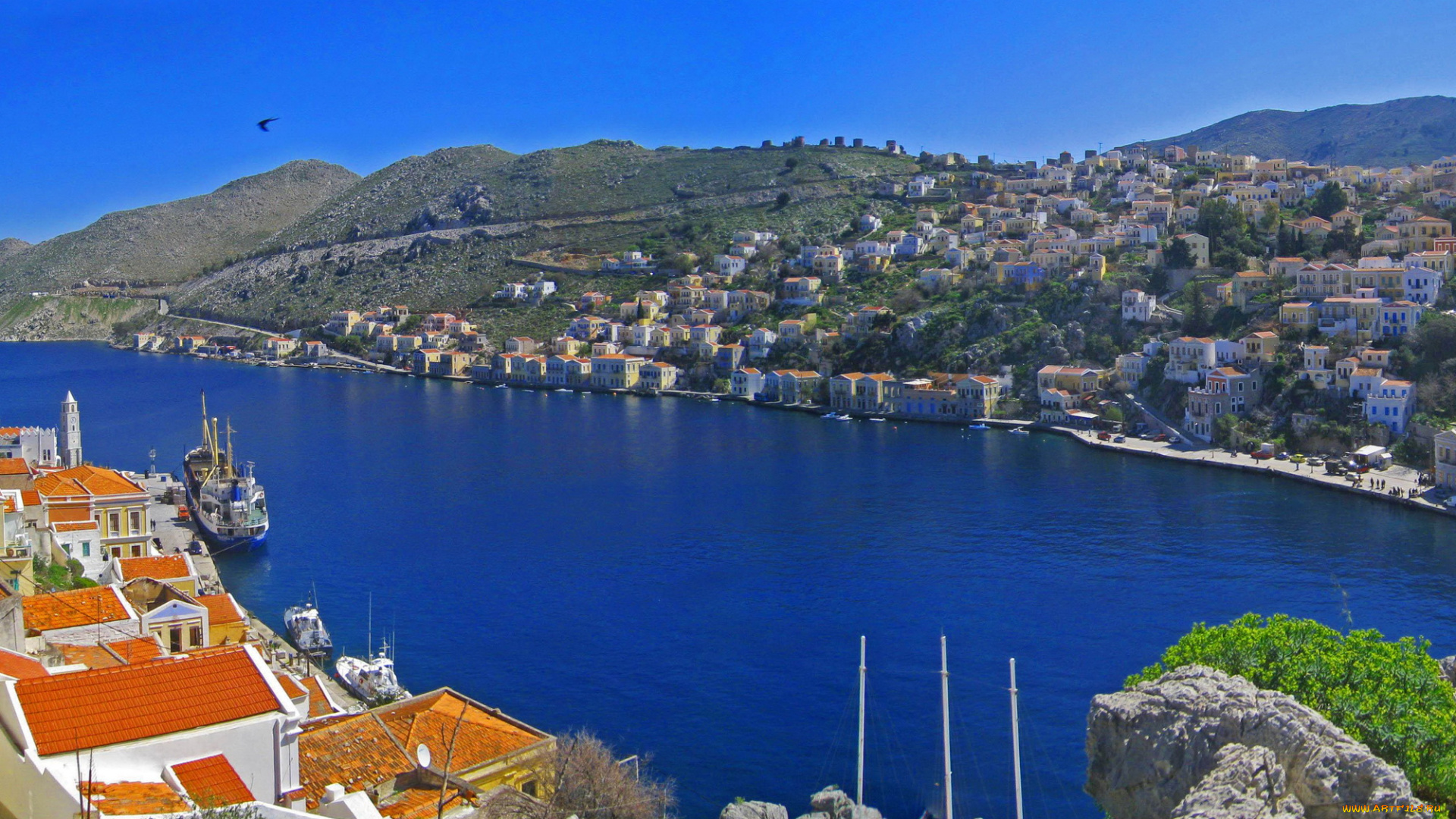 греция, ano, symi, города, пейзажи, дома, река