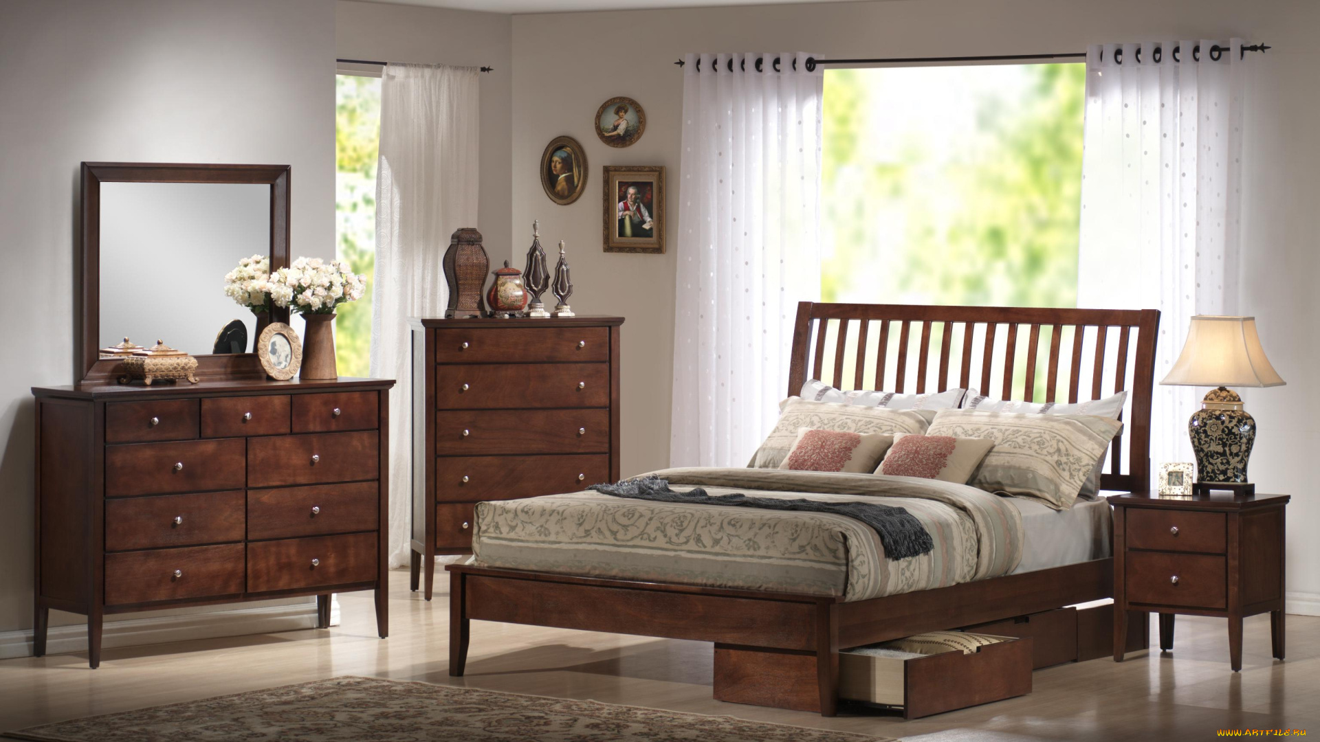 интерьер, спальня, подушки, кровать