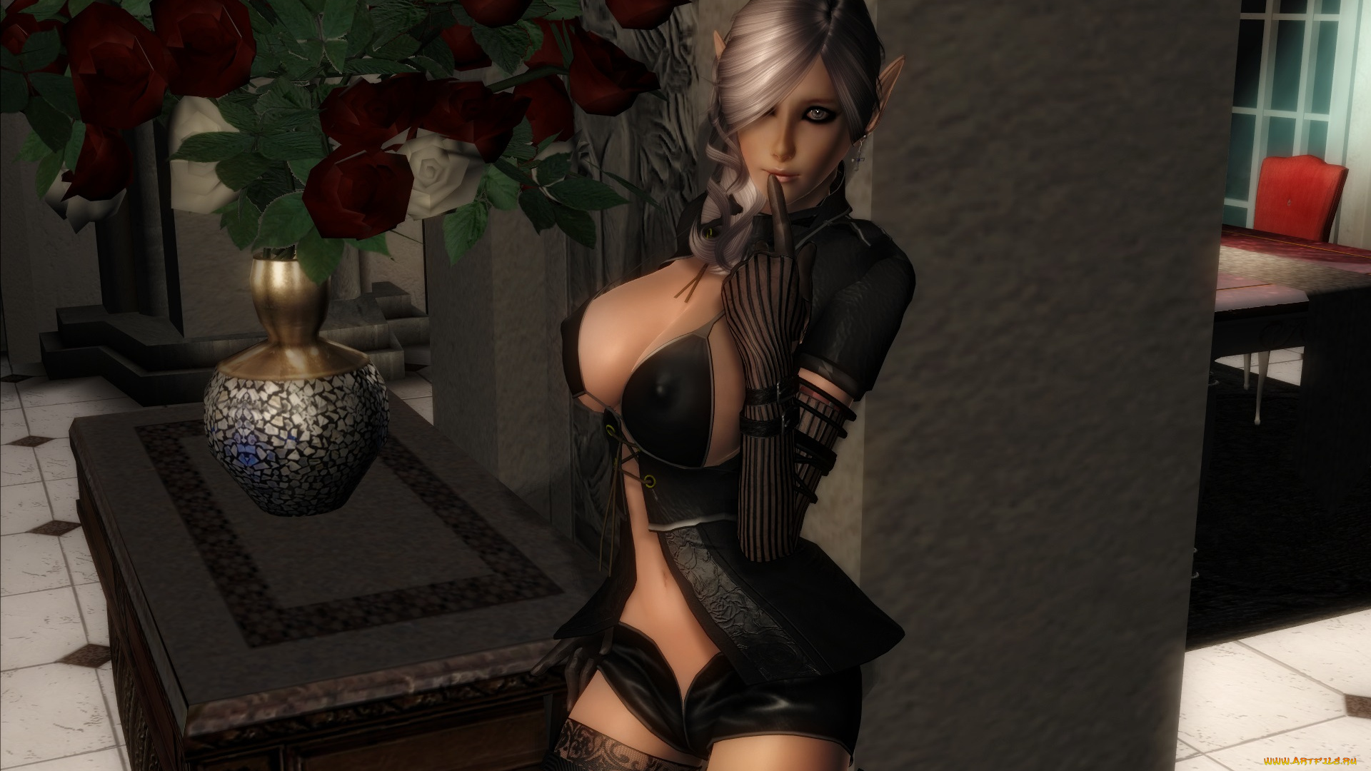 3д, графика, elves, , эльфы, эльфийка, ваза