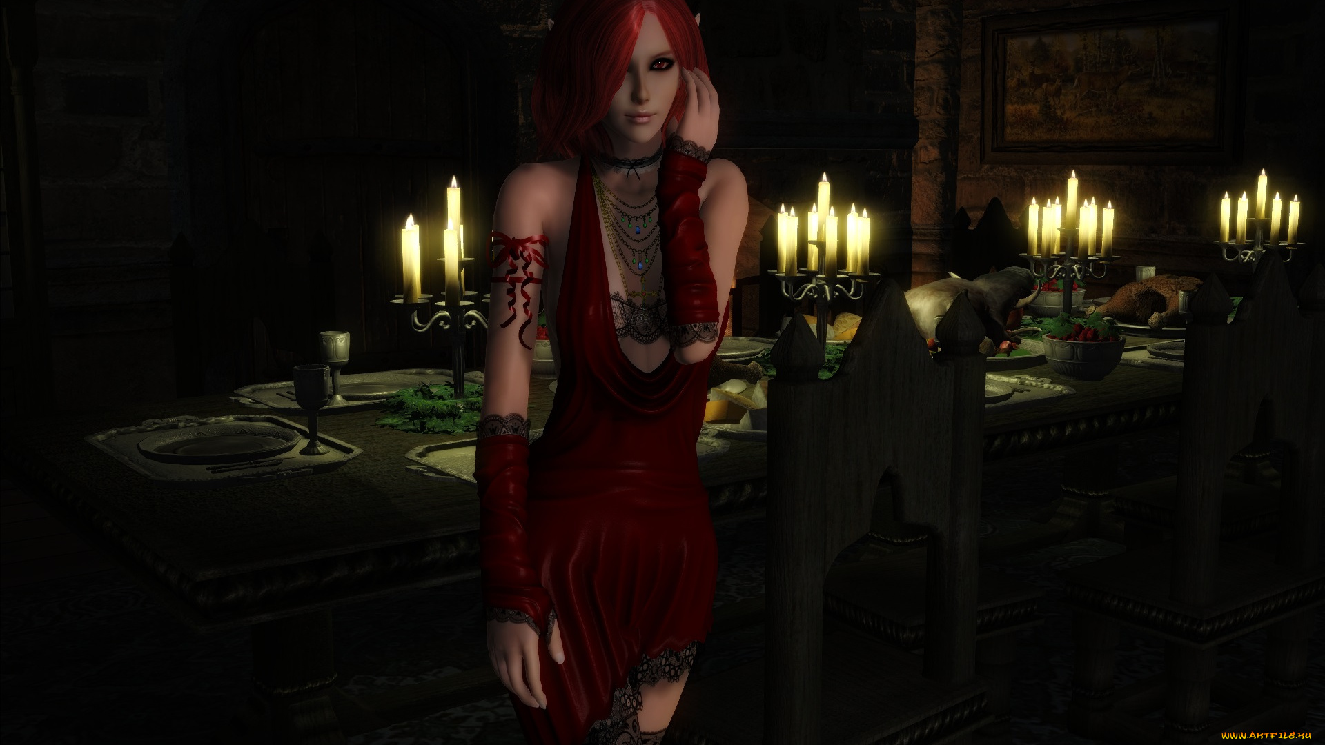 3д, графика, elves, , эльфы, свечи, эльфийка