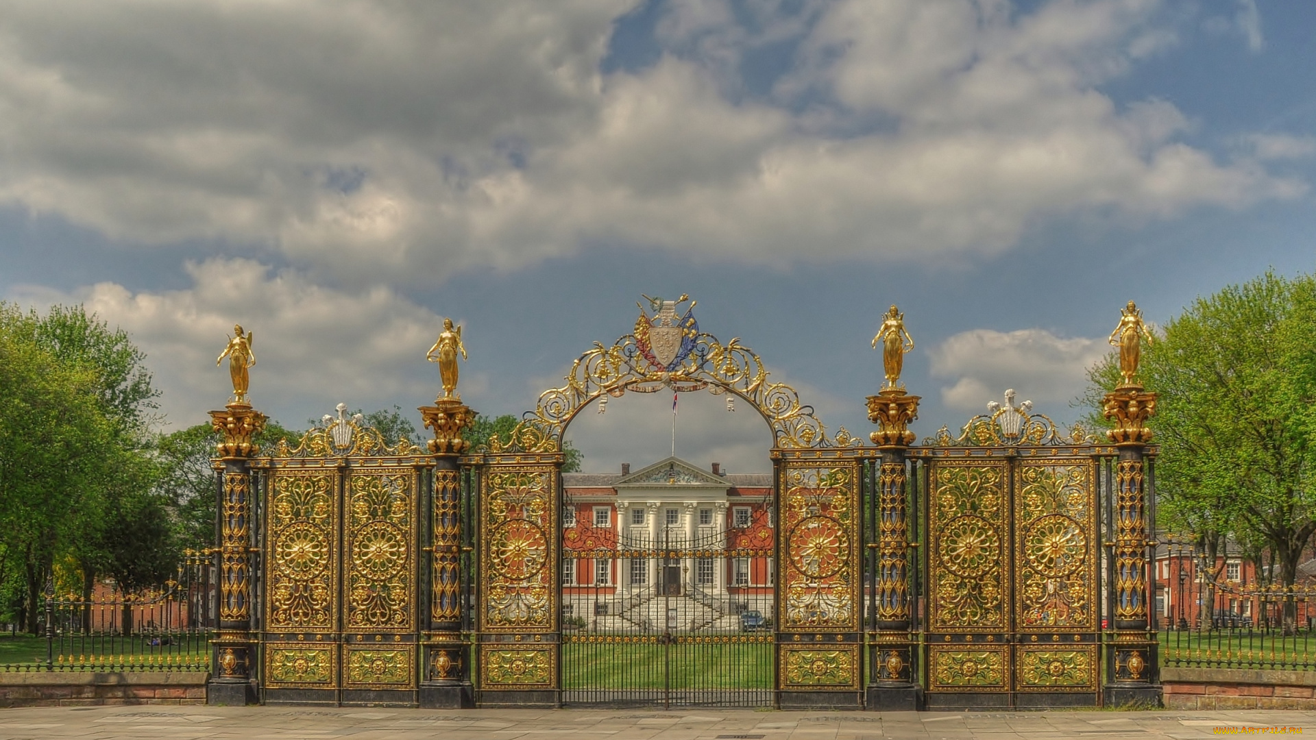 поместье, уорррингтон, , англия, города, -, здания, , дома, забор, особняк