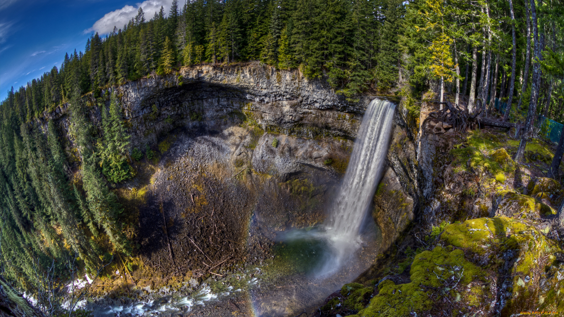 природа, водопады, река, обрыв, скалы, лес, водопад