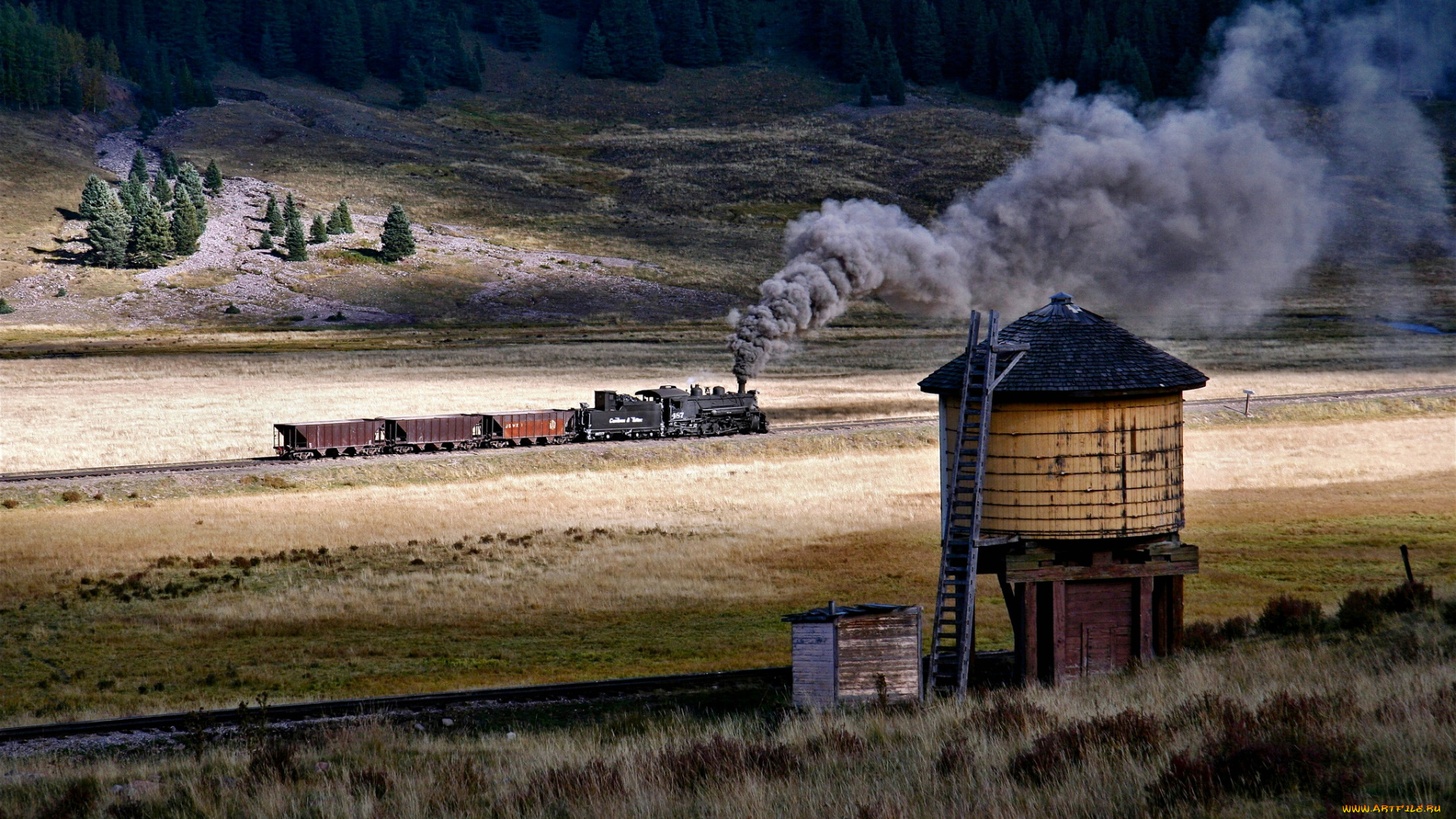 техника, паровозы, вагоны, долина, железная, дорога, барня, паровоз
