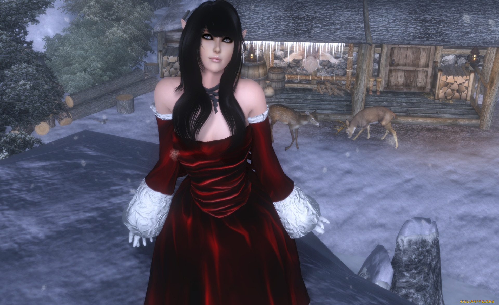 3д, графика, elves, , эльфы, олени, эльфийка