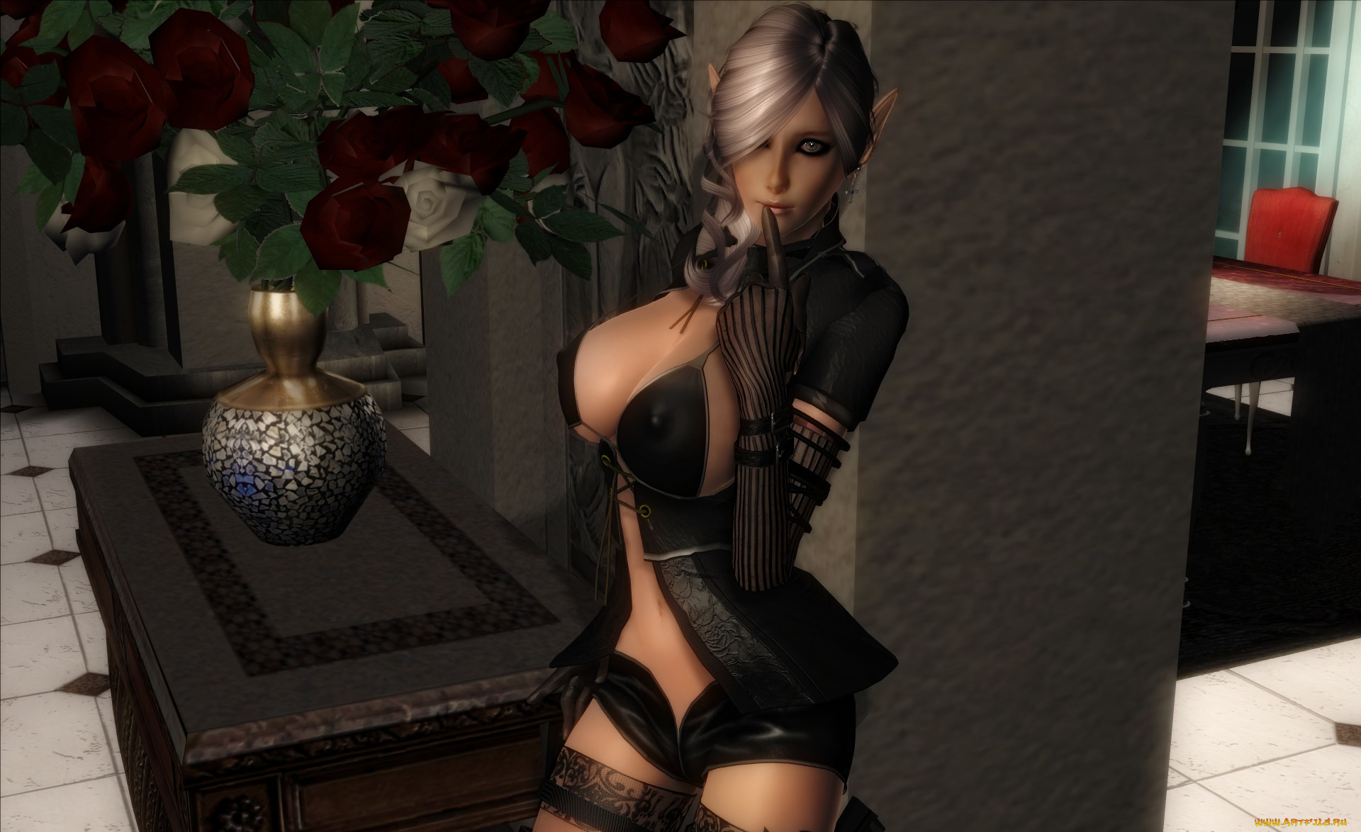 3д, графика, elves, , эльфы, эльфийка, ваза