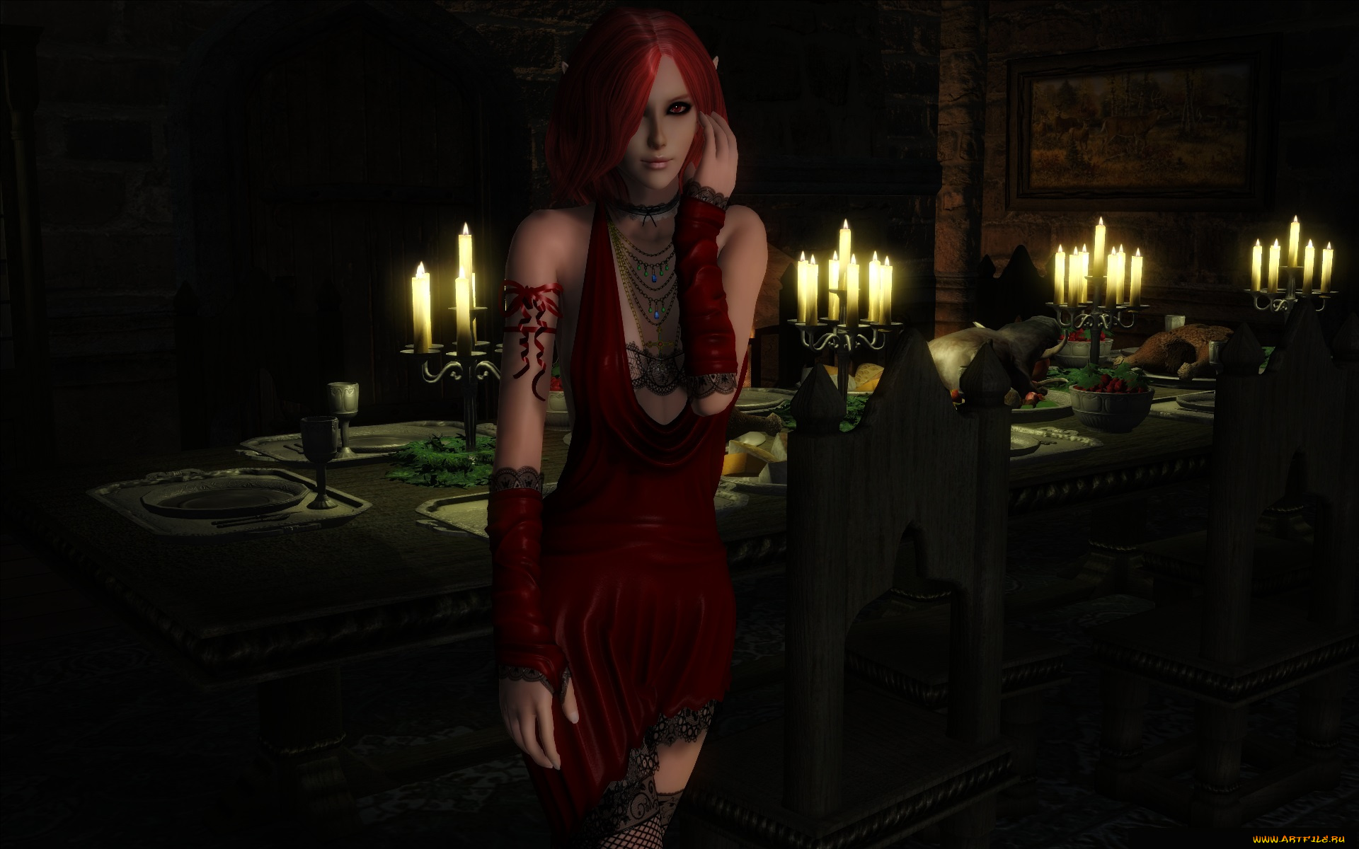 3д, графика, elves, , эльфы, свечи, эльфийка