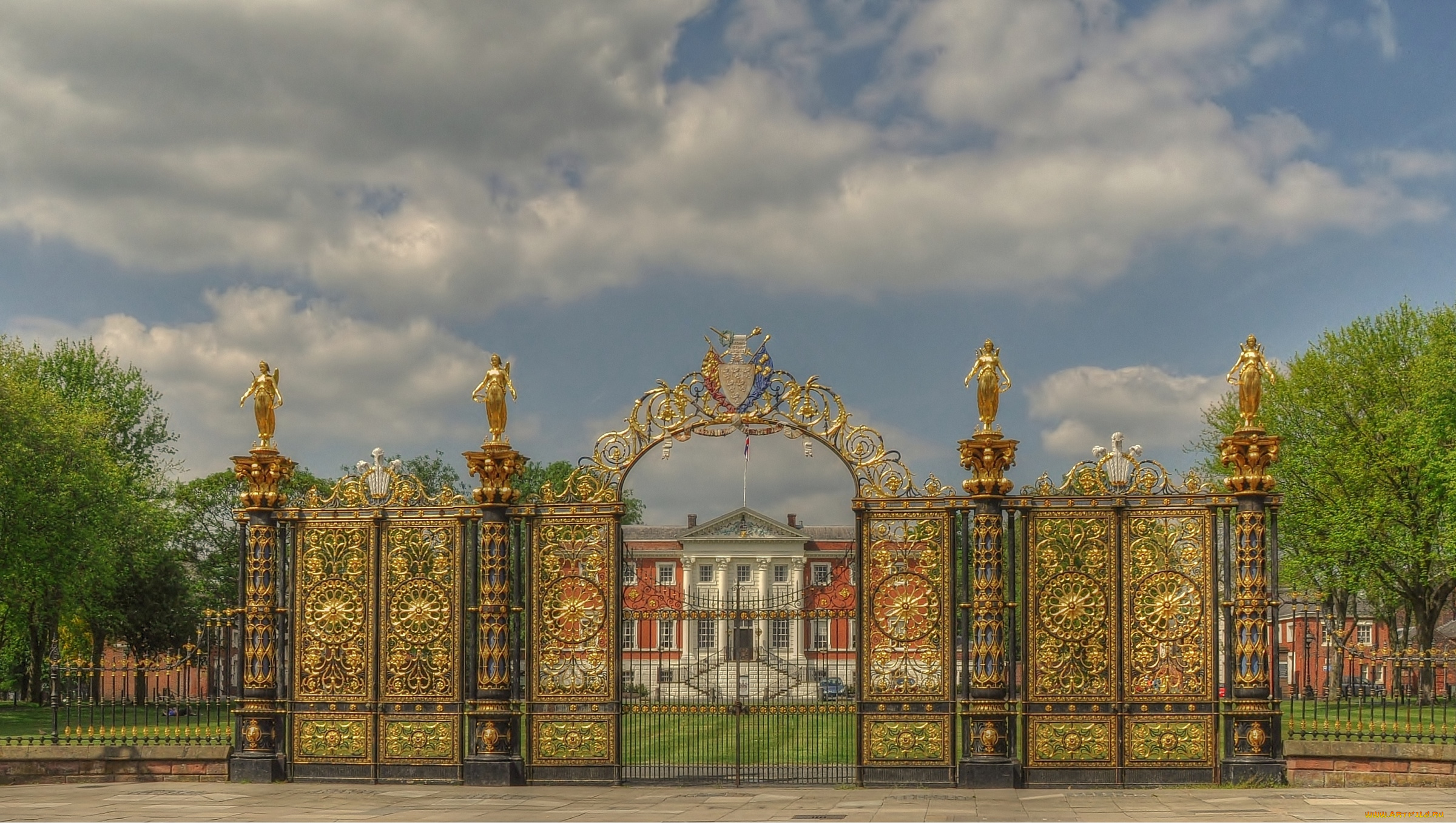 поместье, уорррингтон, , англия, города, -, здания, , дома, забор, особняк