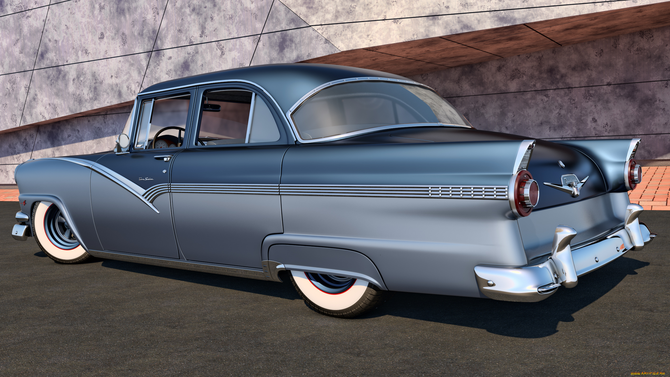 автомобили, 3д, airlane, ford, sedan, 1956, town