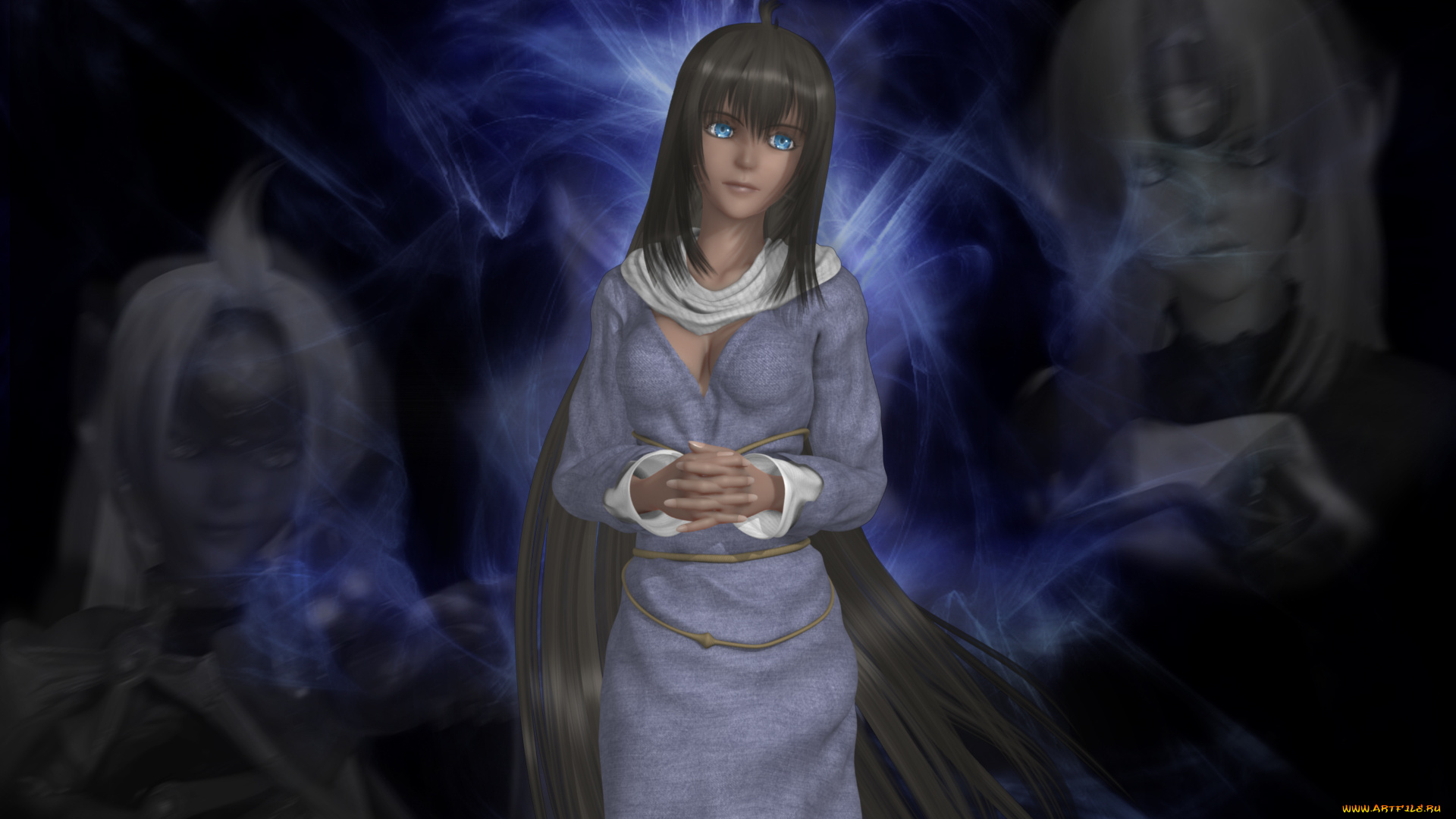 3д, графика, аниме, , anime, девушка, взгляд, фон