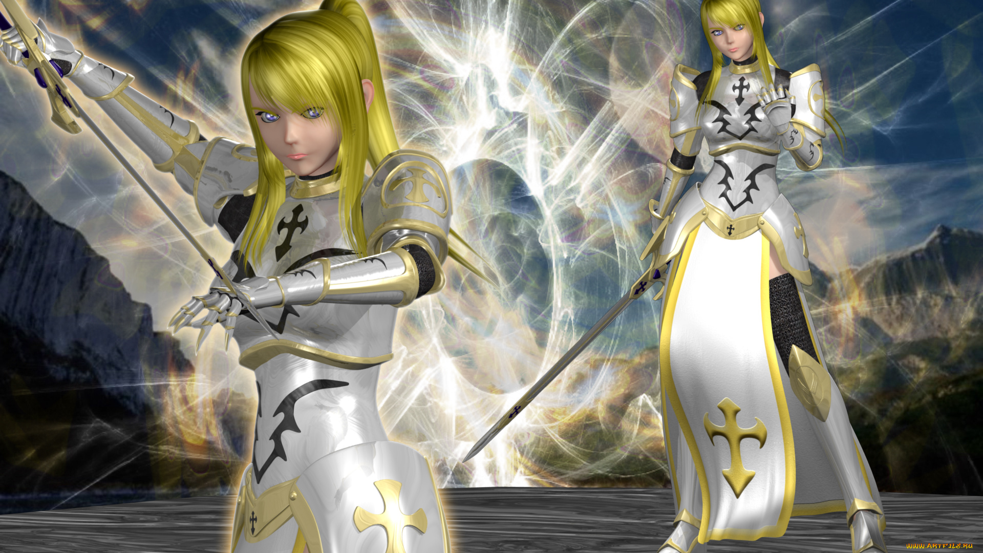 3д, графика, аниме, , anime, взгляд, девушки, фон, оружие