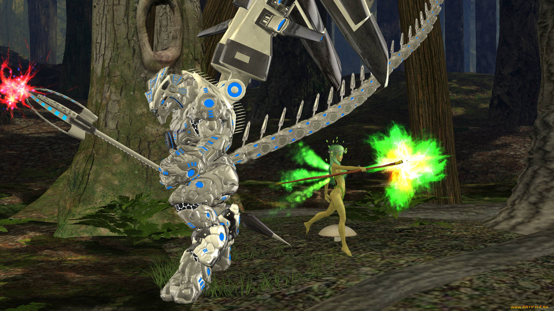 3д, графика, эльфы, , elves, робот, магия, взгляд, эльфийка