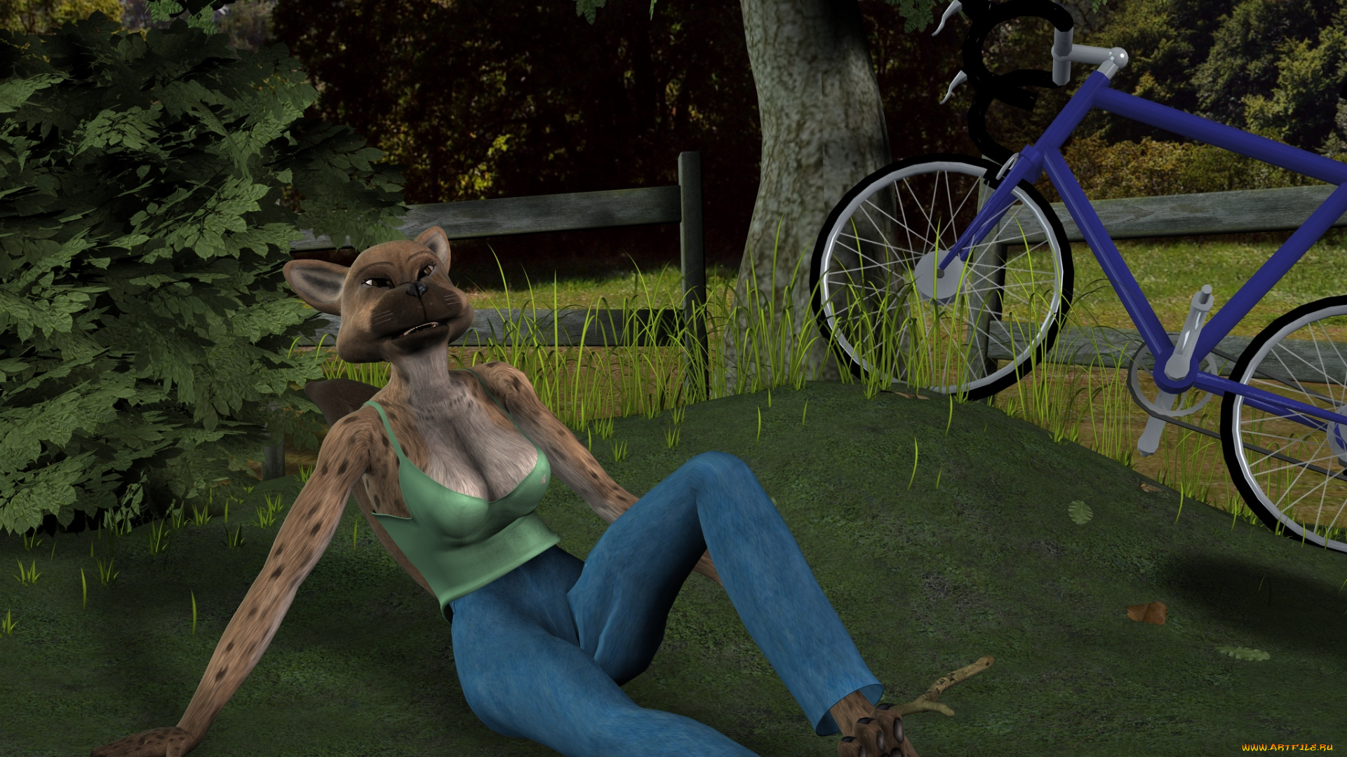 3д, графика, фантазия, , fantasy, велосипед, тигрица, природа