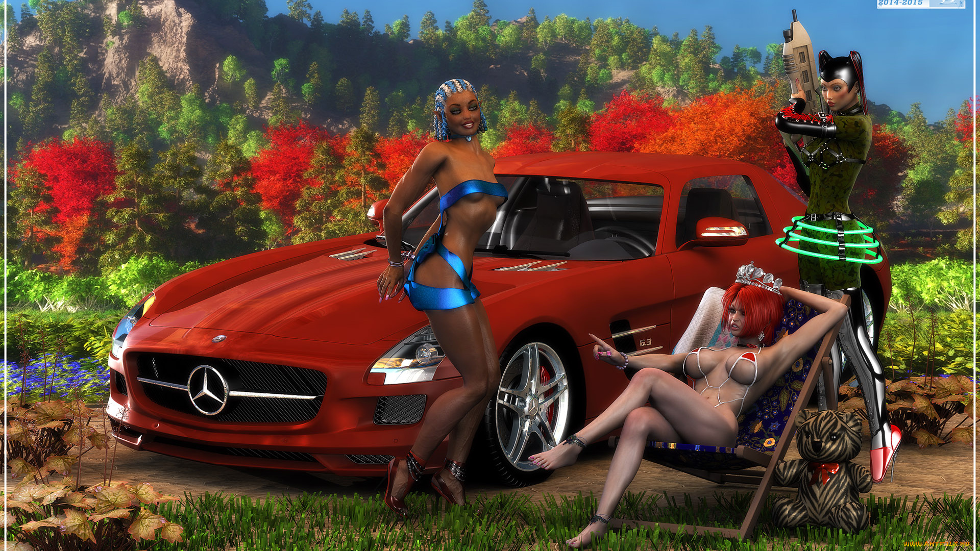 3д, графика, люди, , people, природа, купальник, автомобиль, фон, взгляд, девушки