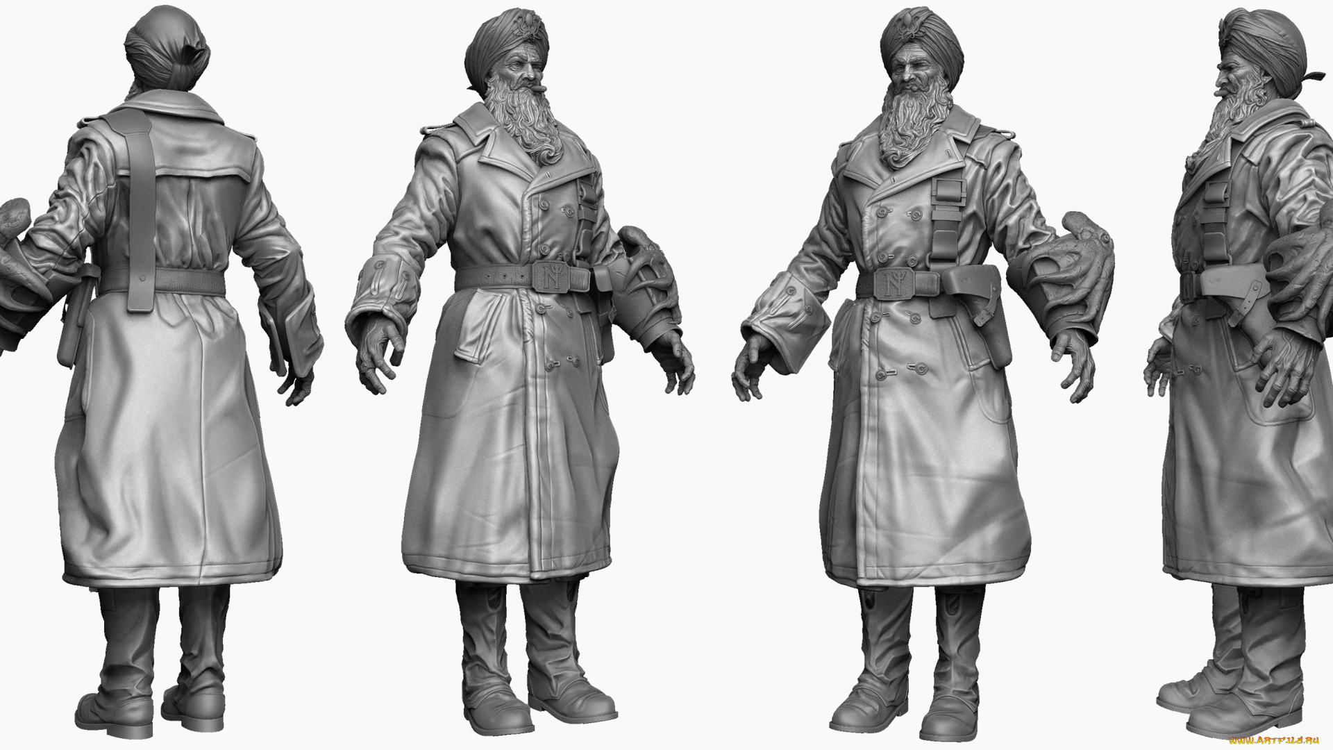 3д, графика, _science, fiction, шляпа, восьминог, борода, старик