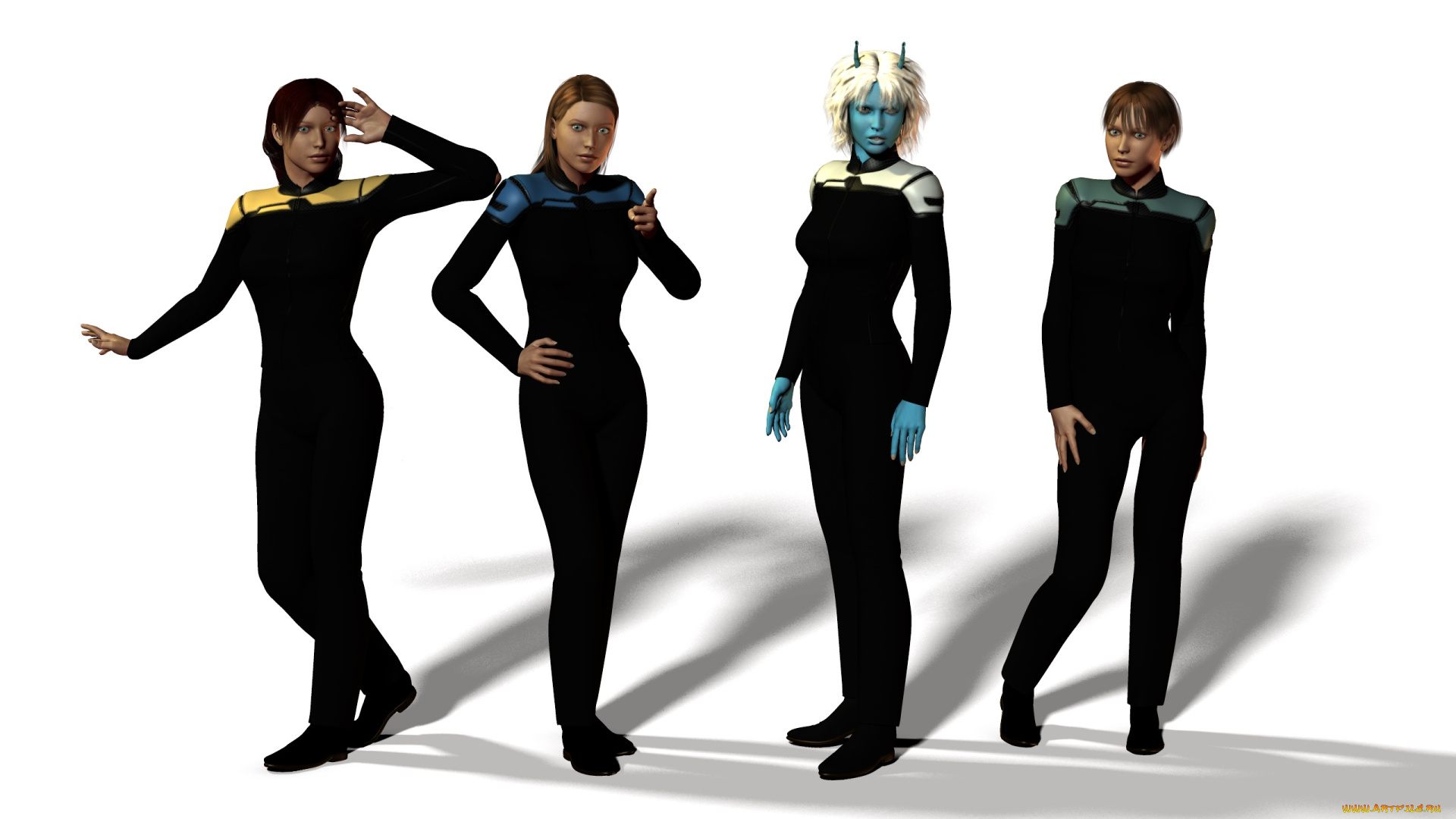 3д, графика, существа, , creatures, девушки, взгляд, костаника, фон