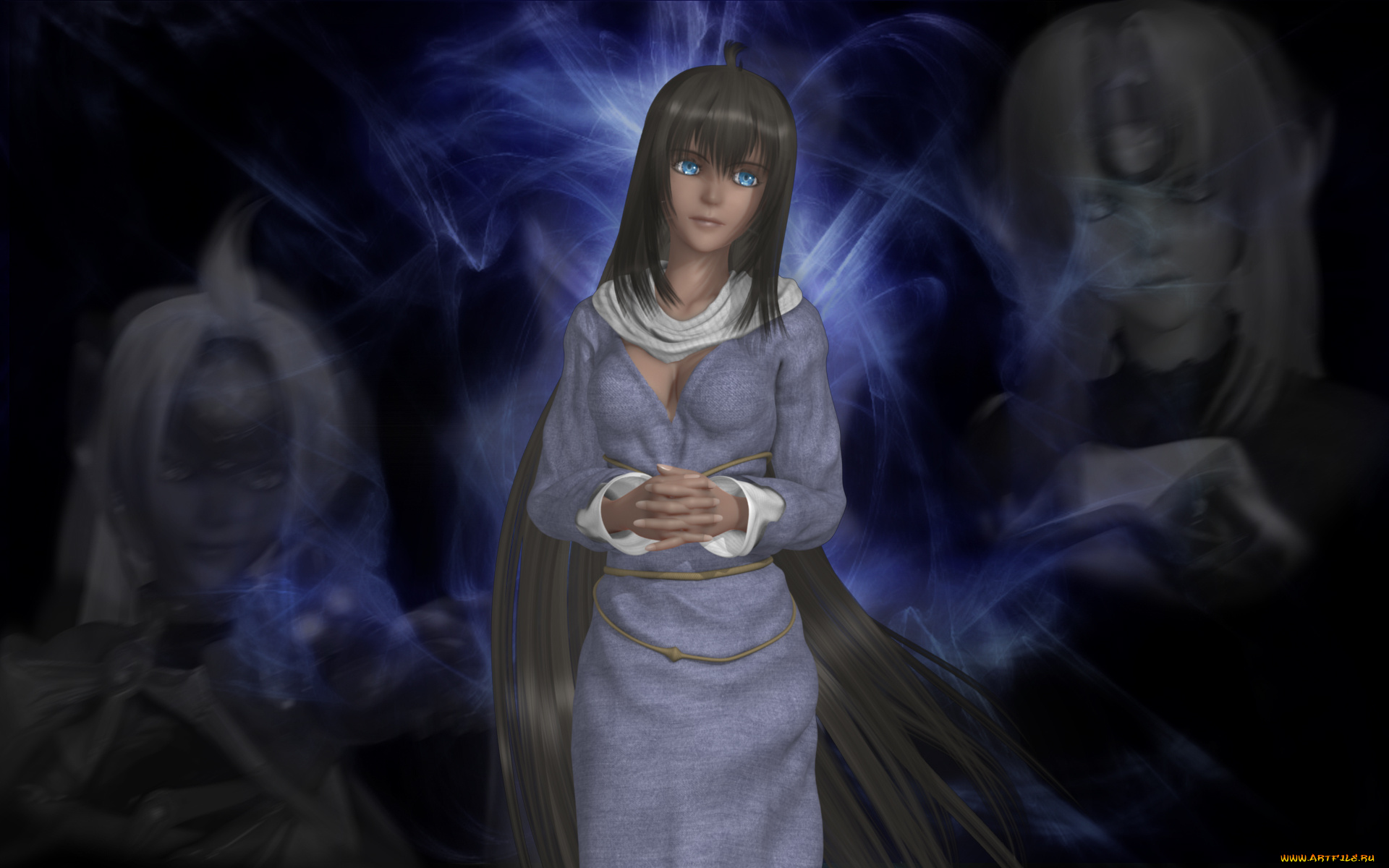 3д, графика, аниме, , anime, девушка, взгляд, фон