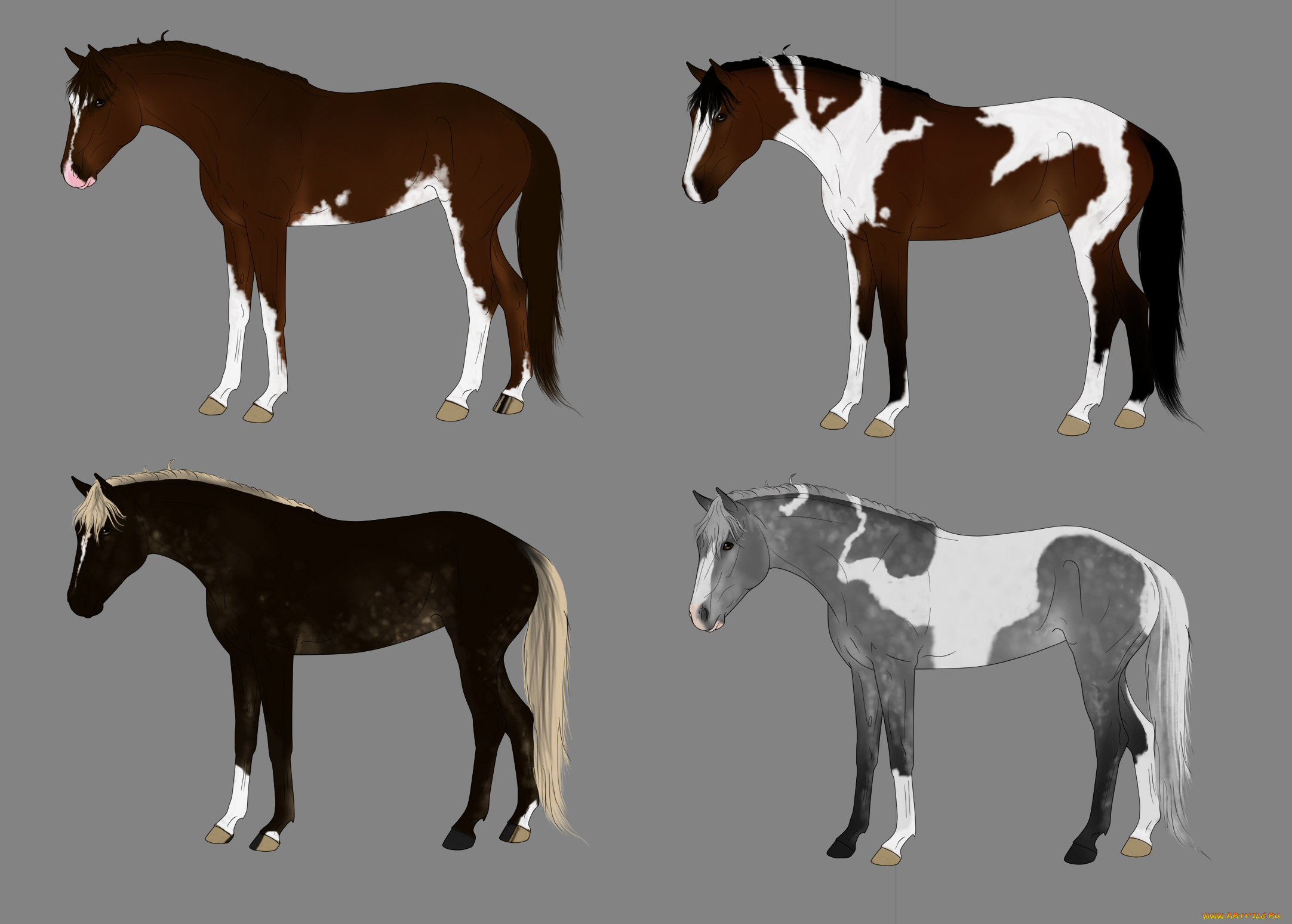 рисованное, животные, , лошади, лошади, фон