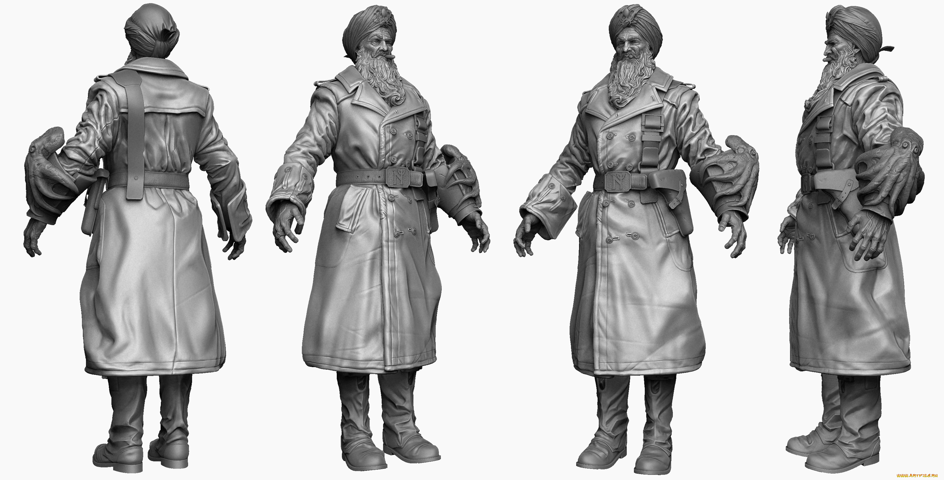 3д, графика, _science, fiction, шляпа, восьминог, борода, старик