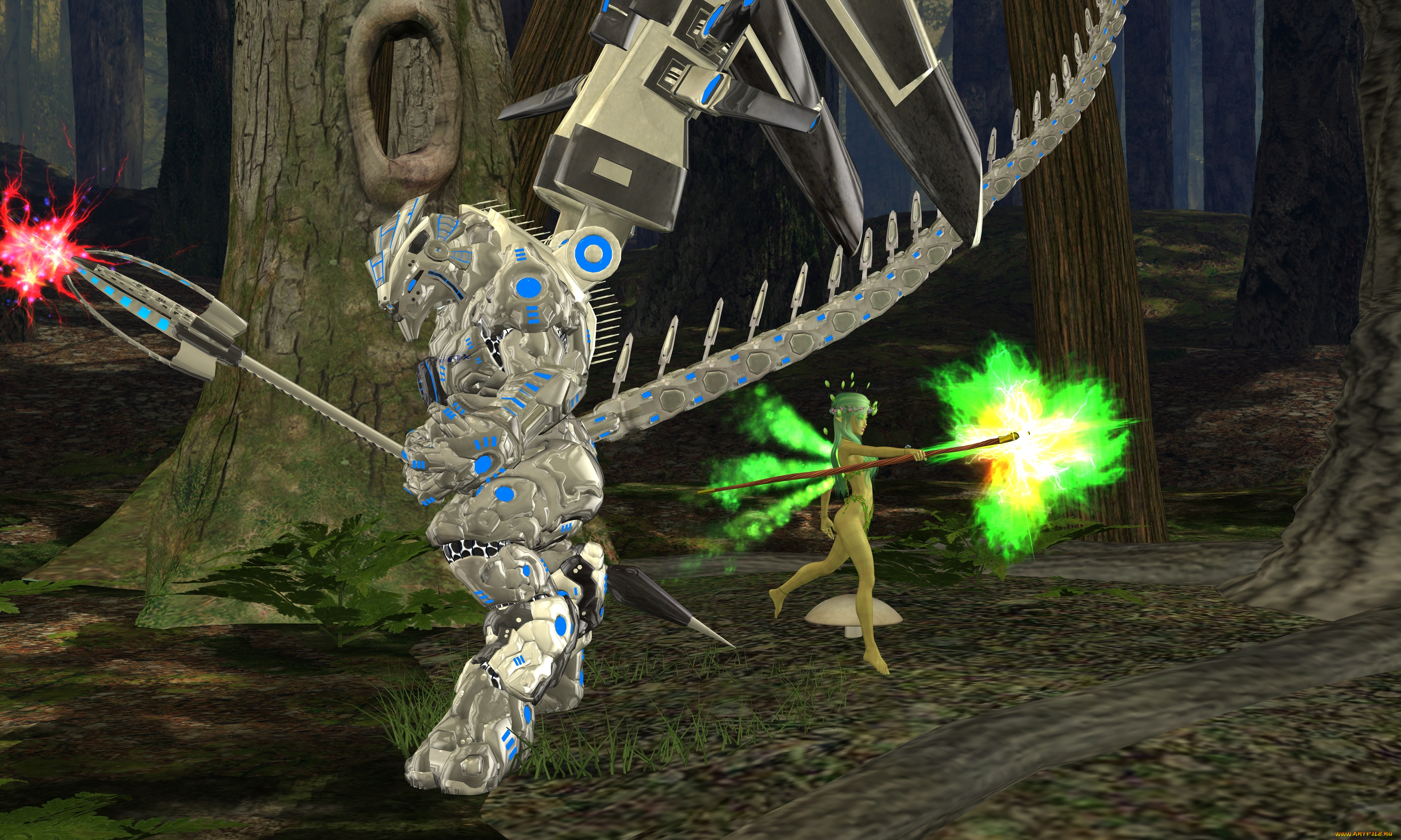 3д, графика, эльфы, , elves, робот, магия, взгляд, эльфийка