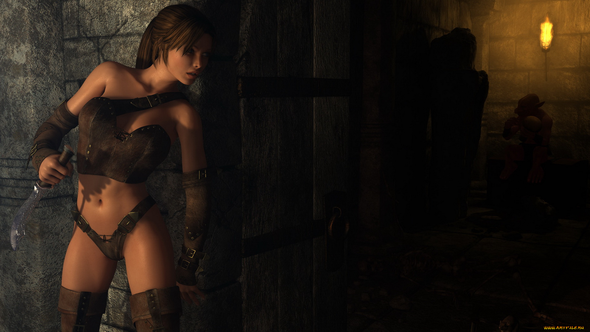 3д, графика, фантазия, , fantasy, нож, фон, взгляд, девушка