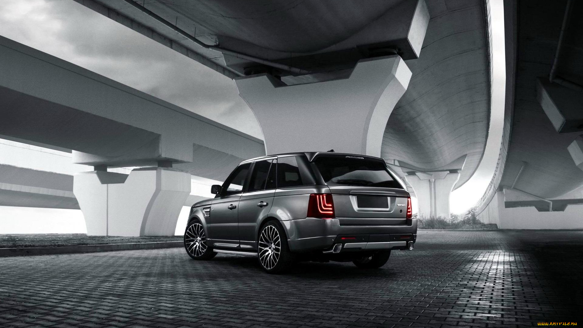 автомобили, range, rover, серебристый, sport, здание, плитка, площадка