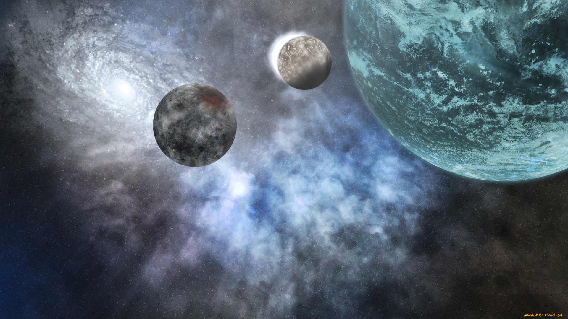 космос, арт, галактика, звезды, вселенная, планеты