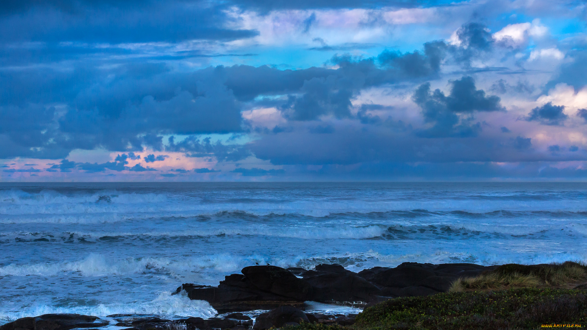 природа, побережье, берег, море, небо, облака