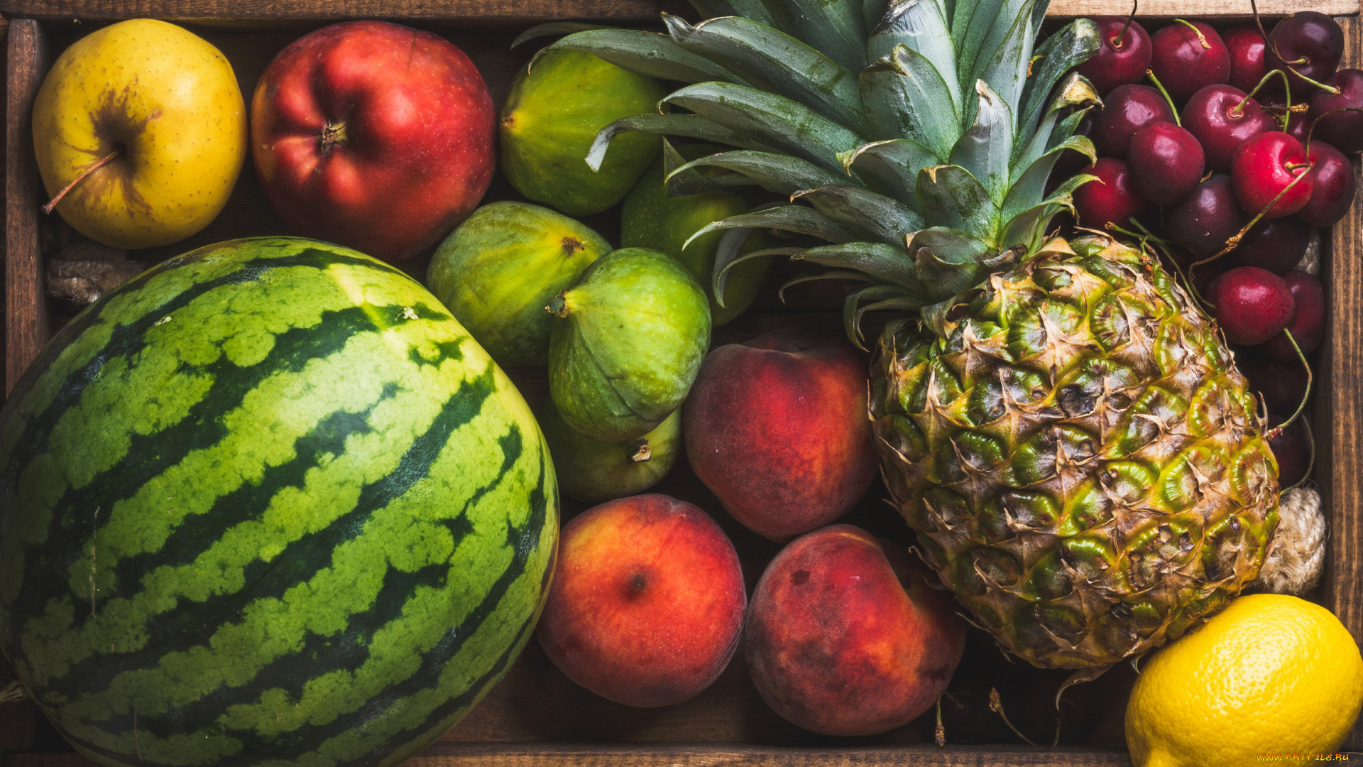 еда, фрукты, , ягоды, персики, лимон, яблоки, инжир, ананас, вишня