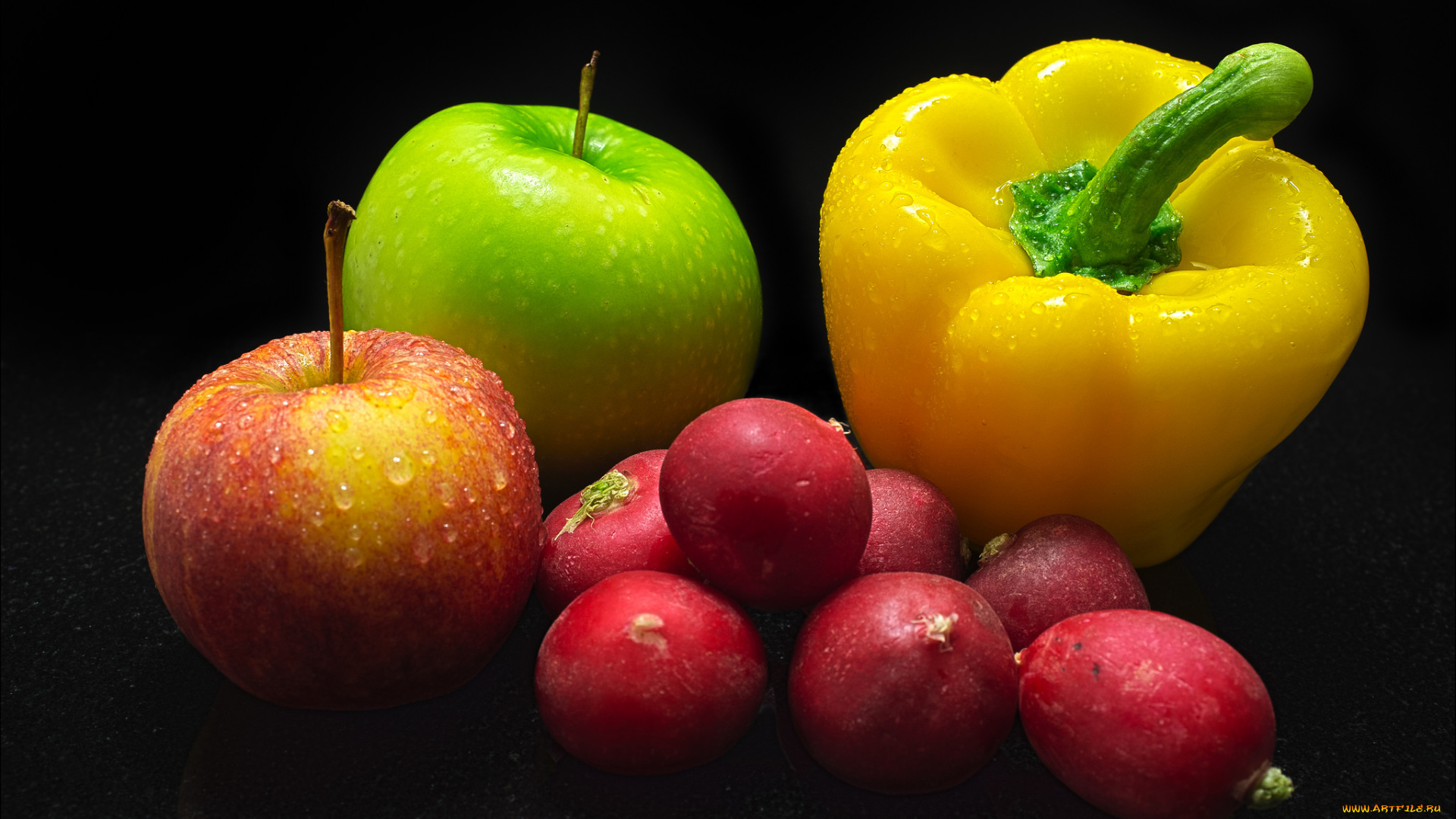 еда, фрукты, и, овощи, вместе, ассорти