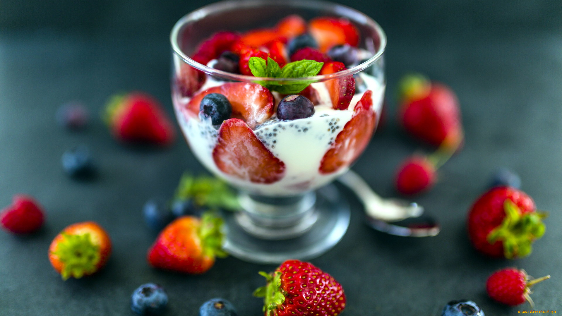 еда, мороженое, , десерты, мята, черника, десерт, клубника