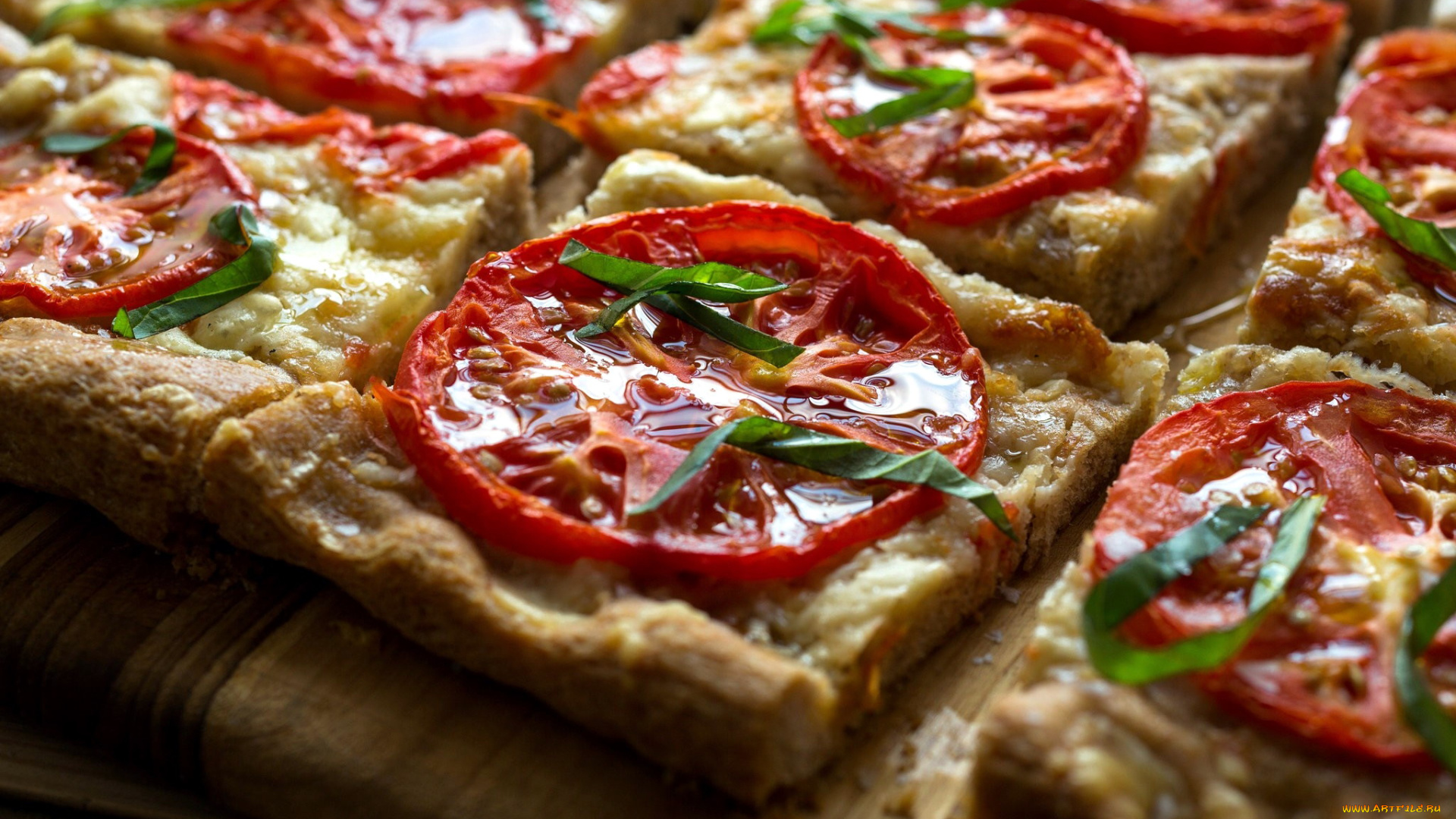 еда, пицца, зелень, помидоры, мини