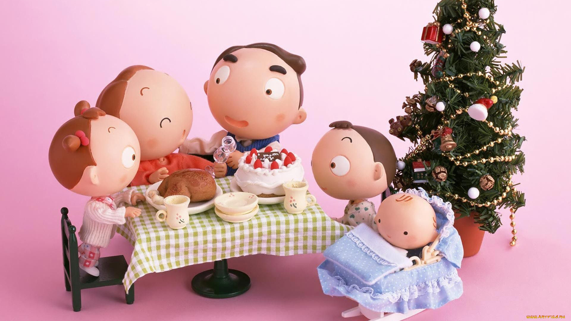 праздничные, фигурки, стол, елка, семья