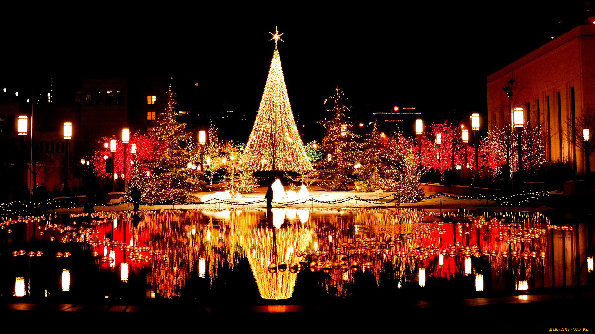 праздничные, новогодние, пейзажи, иллюминация
