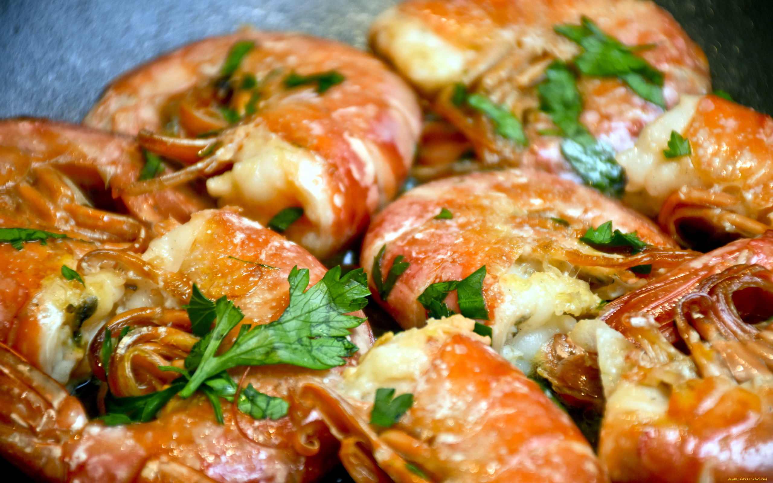 еда, рыбные, блюда, , с, морепродуктами, зелень, макро, креветки